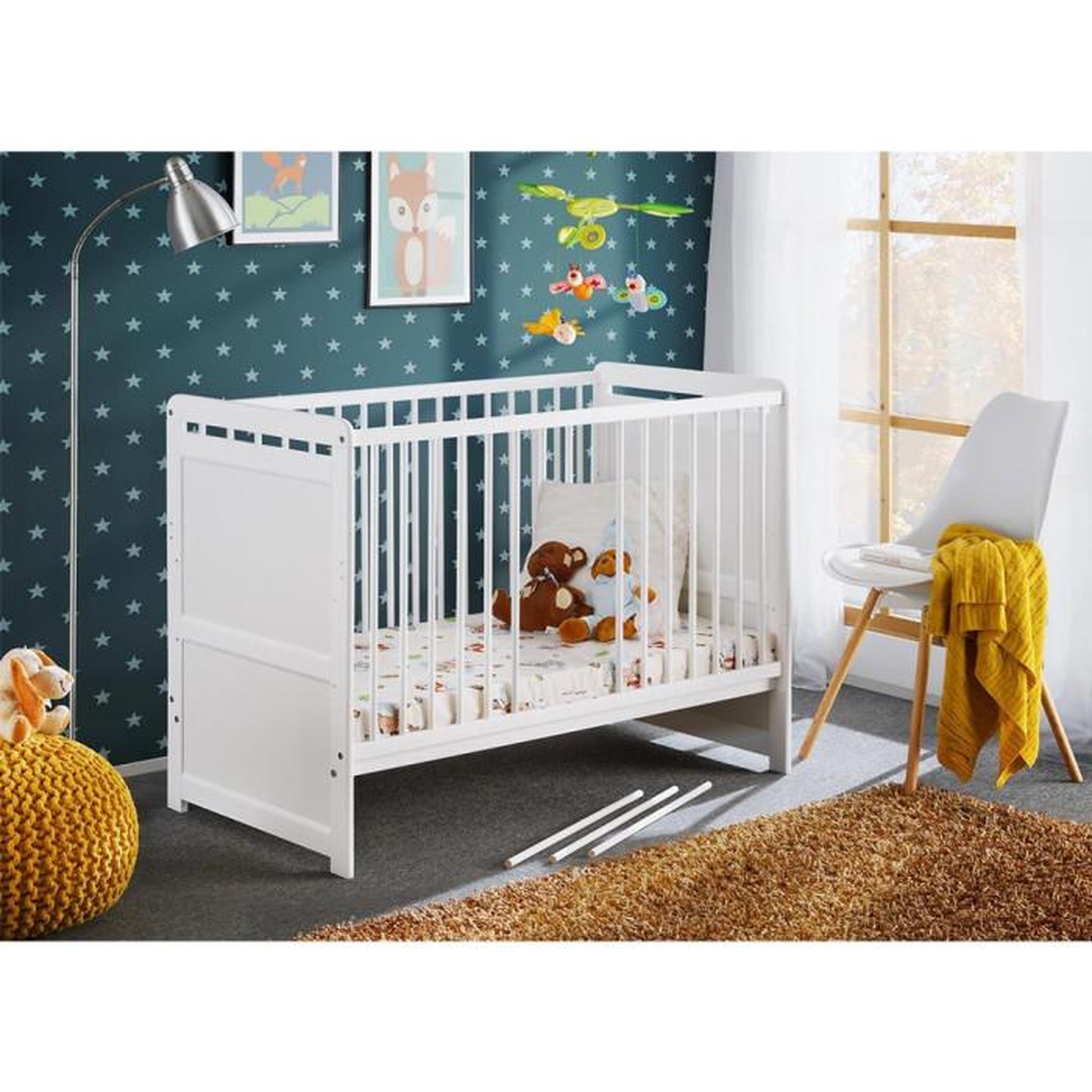 Voir la diapositive 2 : Paris Prix Lit Bébé  Tymek  60x120cm Blanc