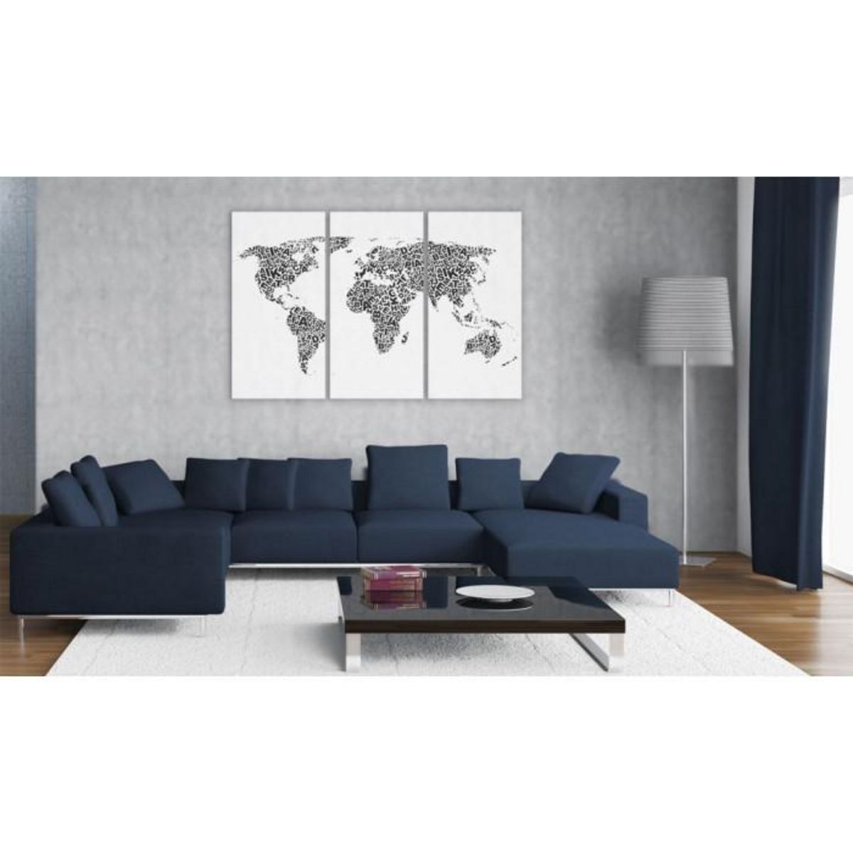 Paris Prix Tableau 3 Panneaux  Carte du Monde en Alphabet