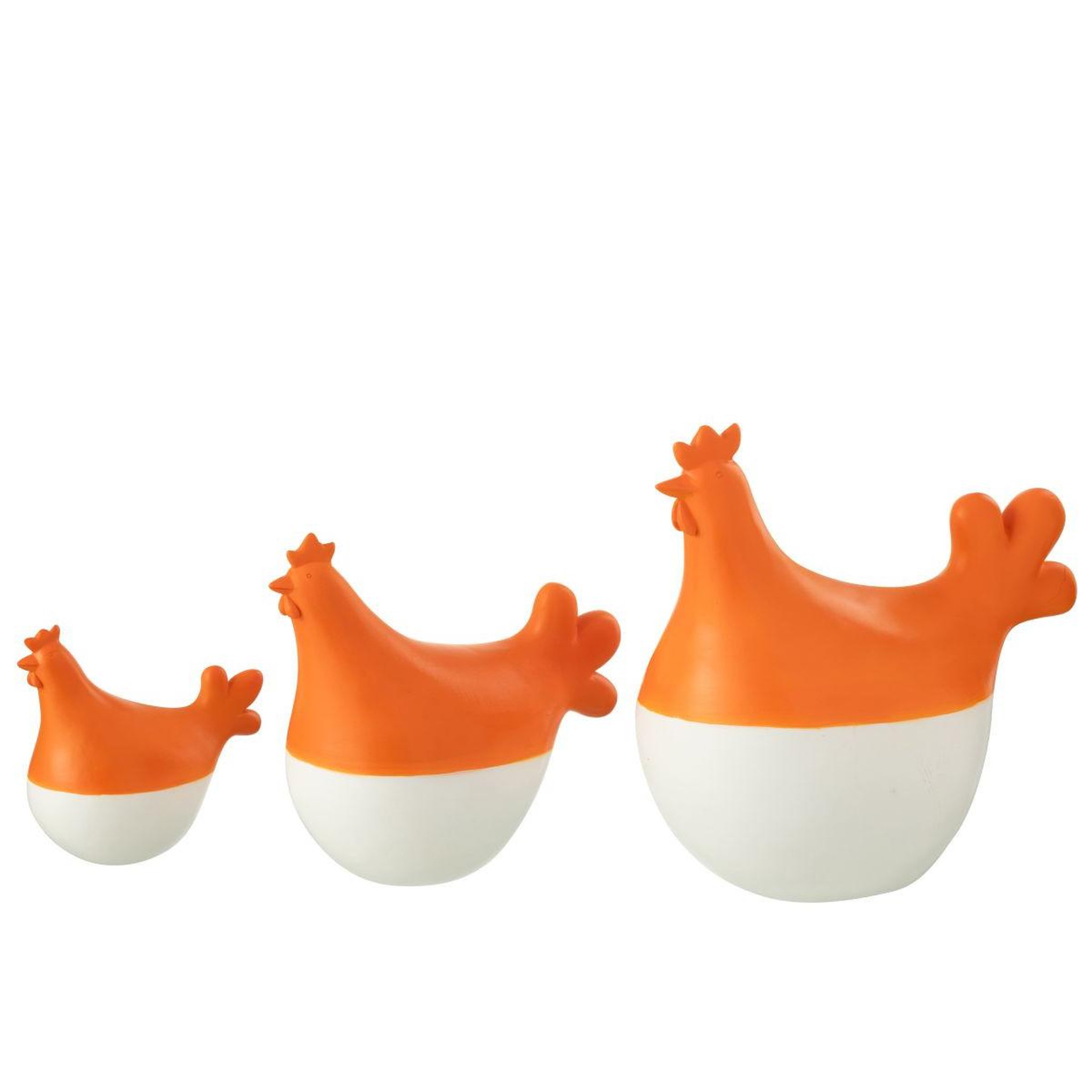 Voir la diapositive 2 : J-LINE Lot de 3 statuettes coq extérieur  alfredo  20cm orange & blanc