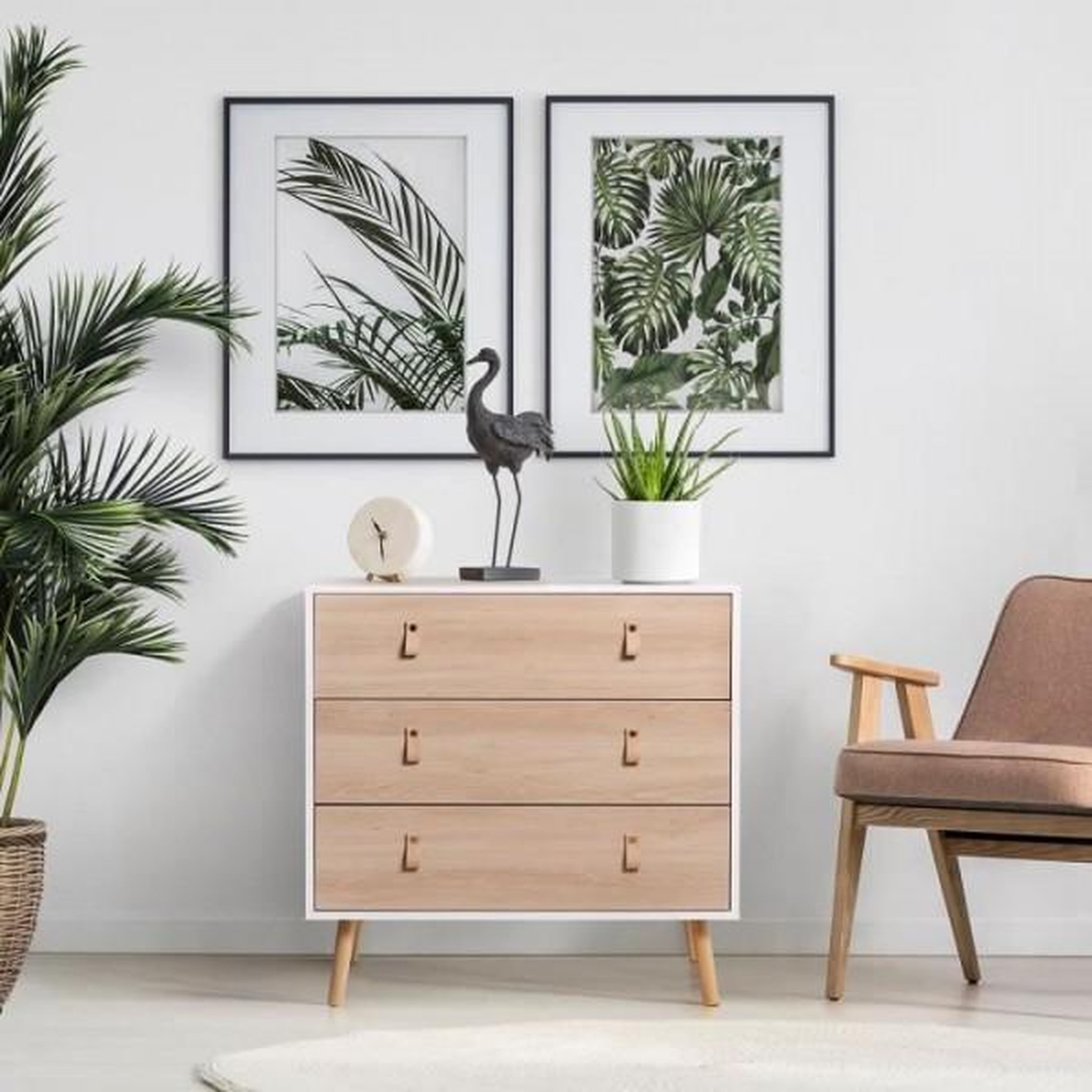Voir la diapositive 2 : MARKET24 Commode KENT - 3 tiroirs - Chene et blanc - L 80 x P 40 x H 80,5 cm
