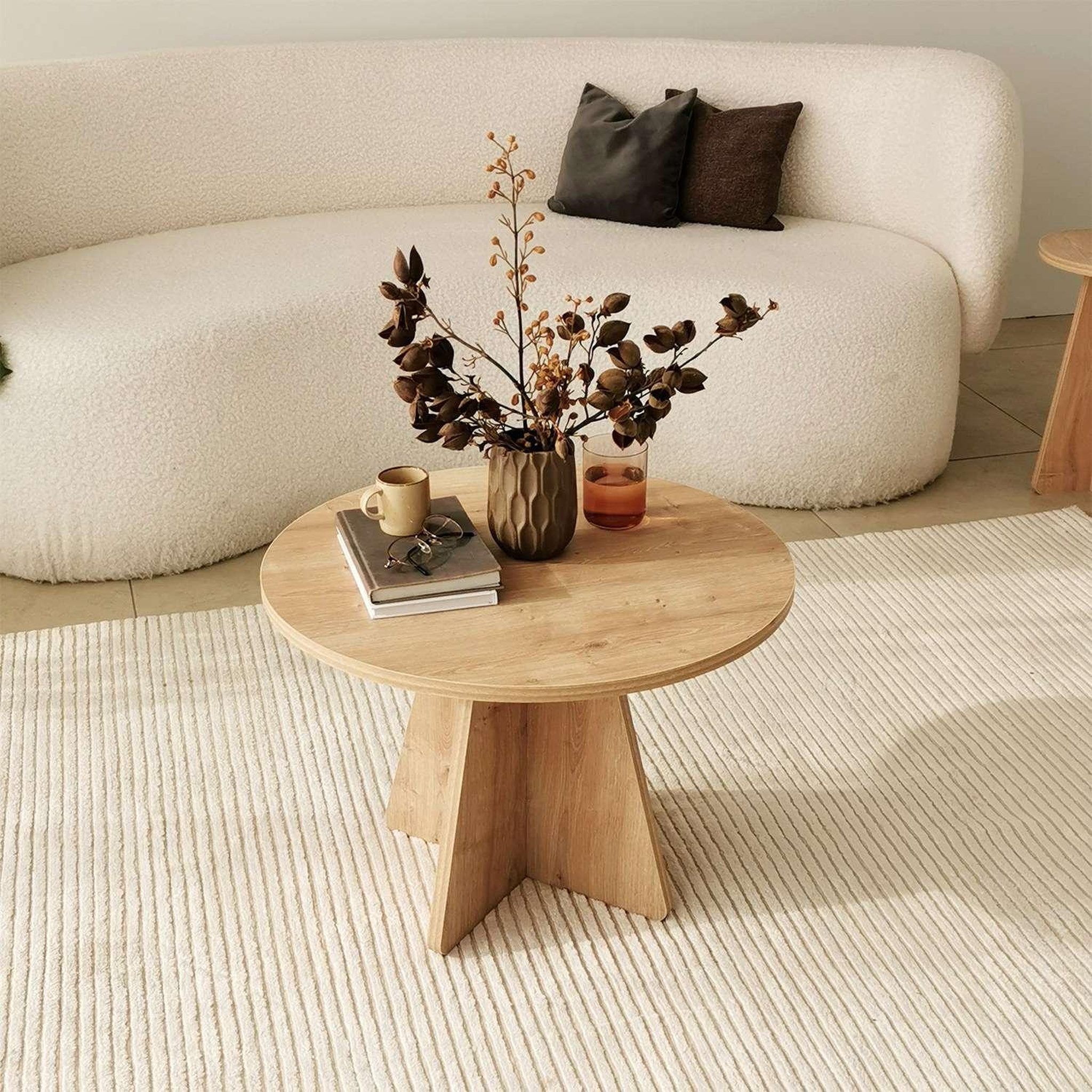 Voir la diapositive 5 : TOILINUX Table basse ronde valence en bois - beige