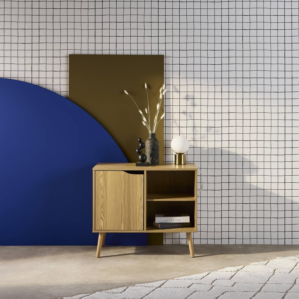 SWEEEK Buffet de rangement effet frêne 1 porte. 2 étagères. buffet bas. 80cm