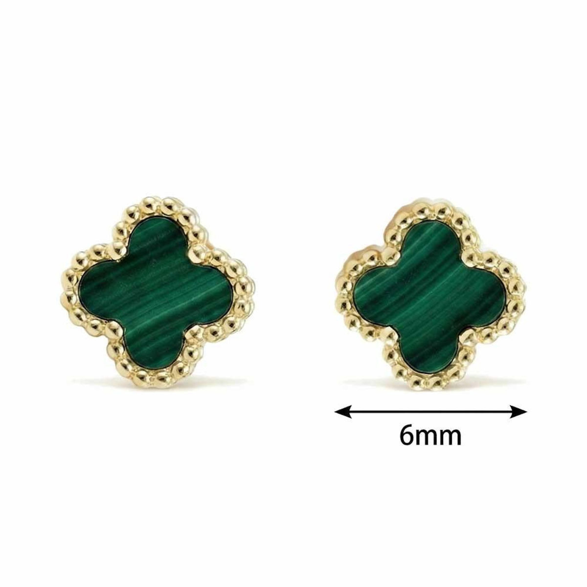 L'ATELIER D'AZUR Boucles d'Oreilles Or Jaune et Malachite - Puces Motif Trèfle à Quatre Feuilles