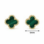 Voir la diapositive 3 : L'ATELIER D'AZUR Boucles d'Oreilles Or Jaune et Malachite - Puces Motif Trèfle à Quatre Feuilles