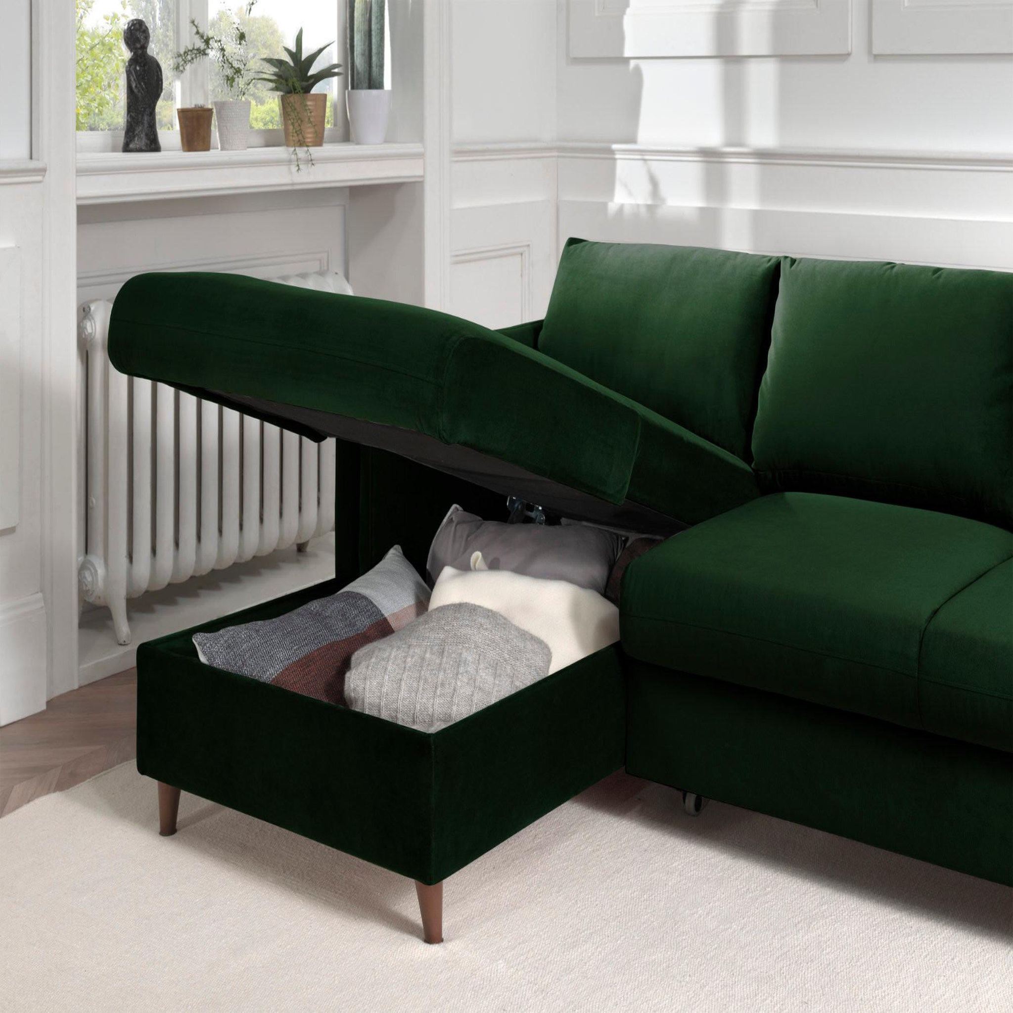 Voir la diapositive 4 : BEST MOBILIER Brooke - canapé d'angle gauche - convertible avec coffre - 4 places - en velours