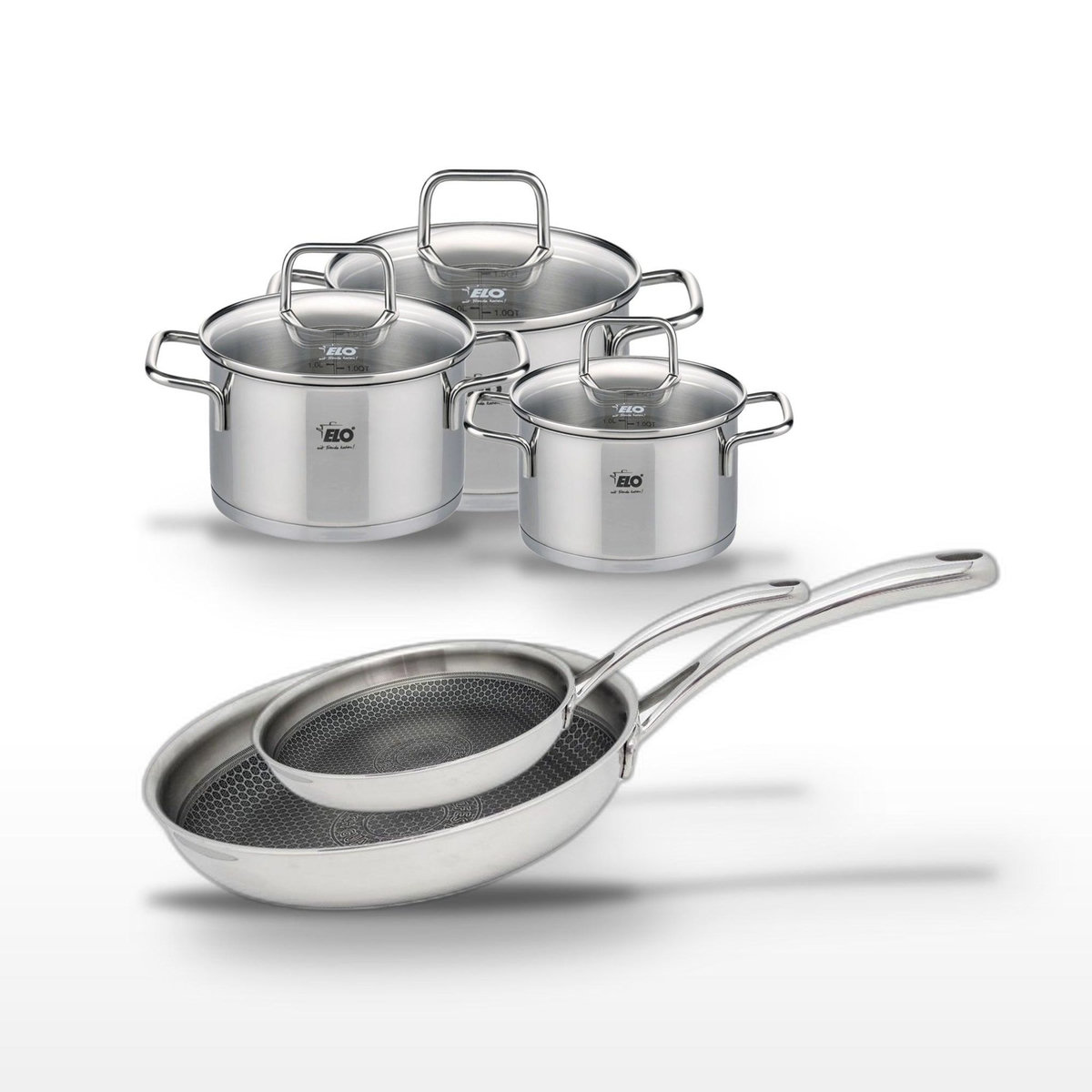 ELO Lot Poêles 28cm et 24cm Elo Relief Evolution avec Faitouts Elo Citrin