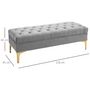 Voir la diapositive 3 : HOMCOM Banc banquette capitonnée style classique chic dim. 118L x 45l x 42H cm piètement métal doré velours gris clair
