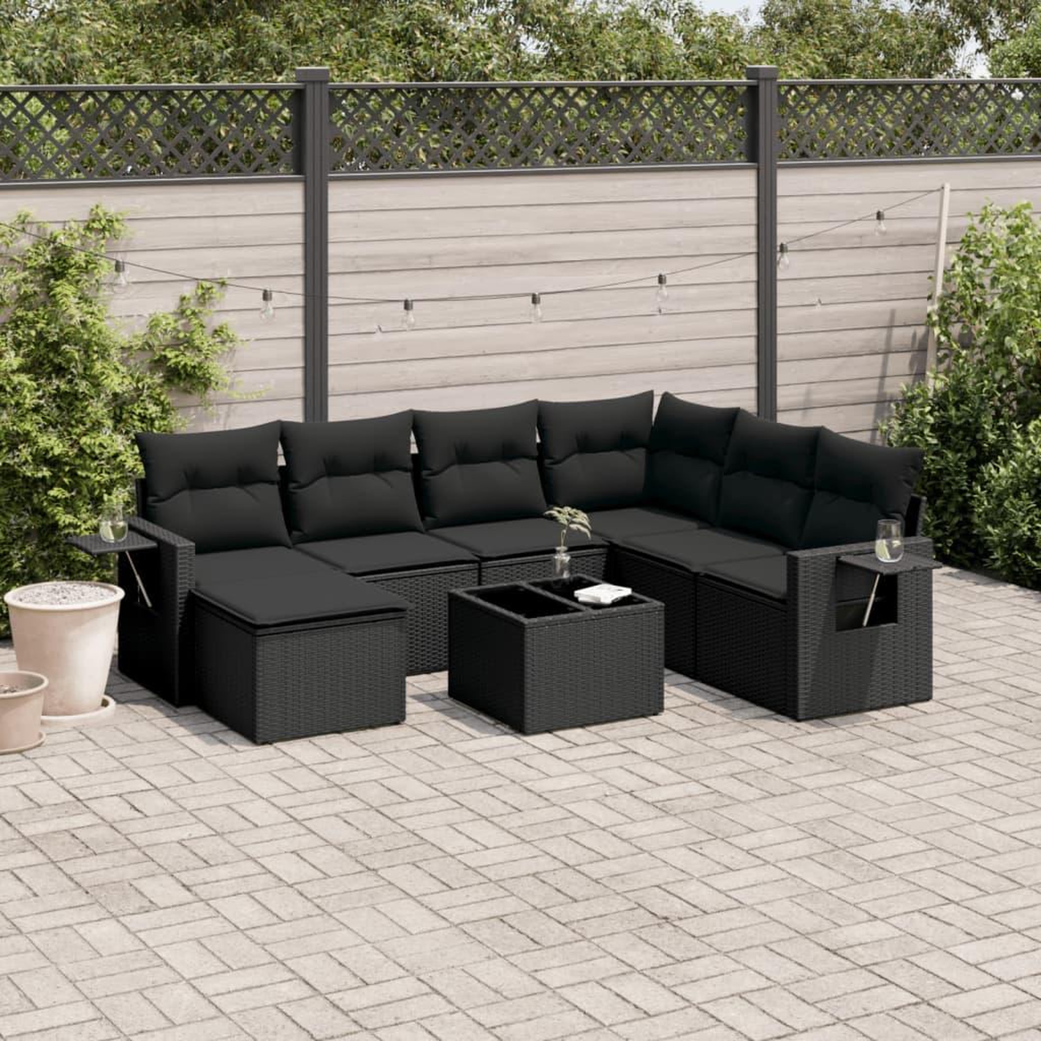 VIDAXL Salon de jardin 8 pcs avec coussins noir resine tressee
