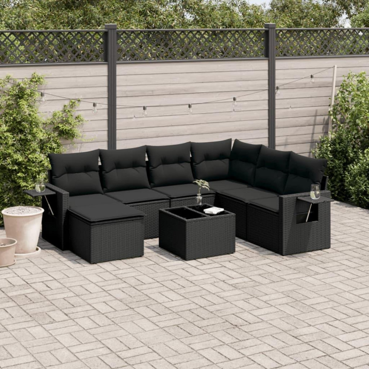 VIDAXL Salon de jardin 8 pcs avec coussins noir resine tressee
