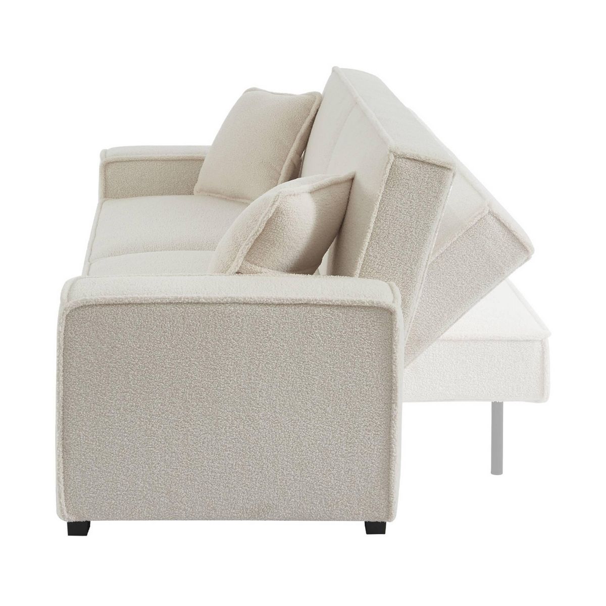 SWEEEK Canapé 3 places convertible en tissu bouclette blanc crème