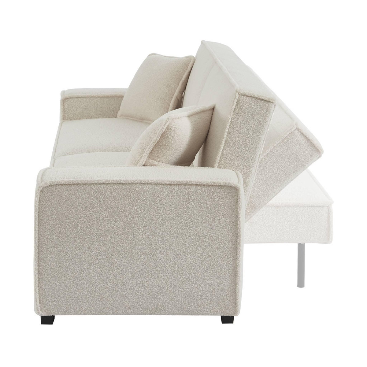 SWEEEK Canapé 3 places convertible en tissu bouclette blanc crème