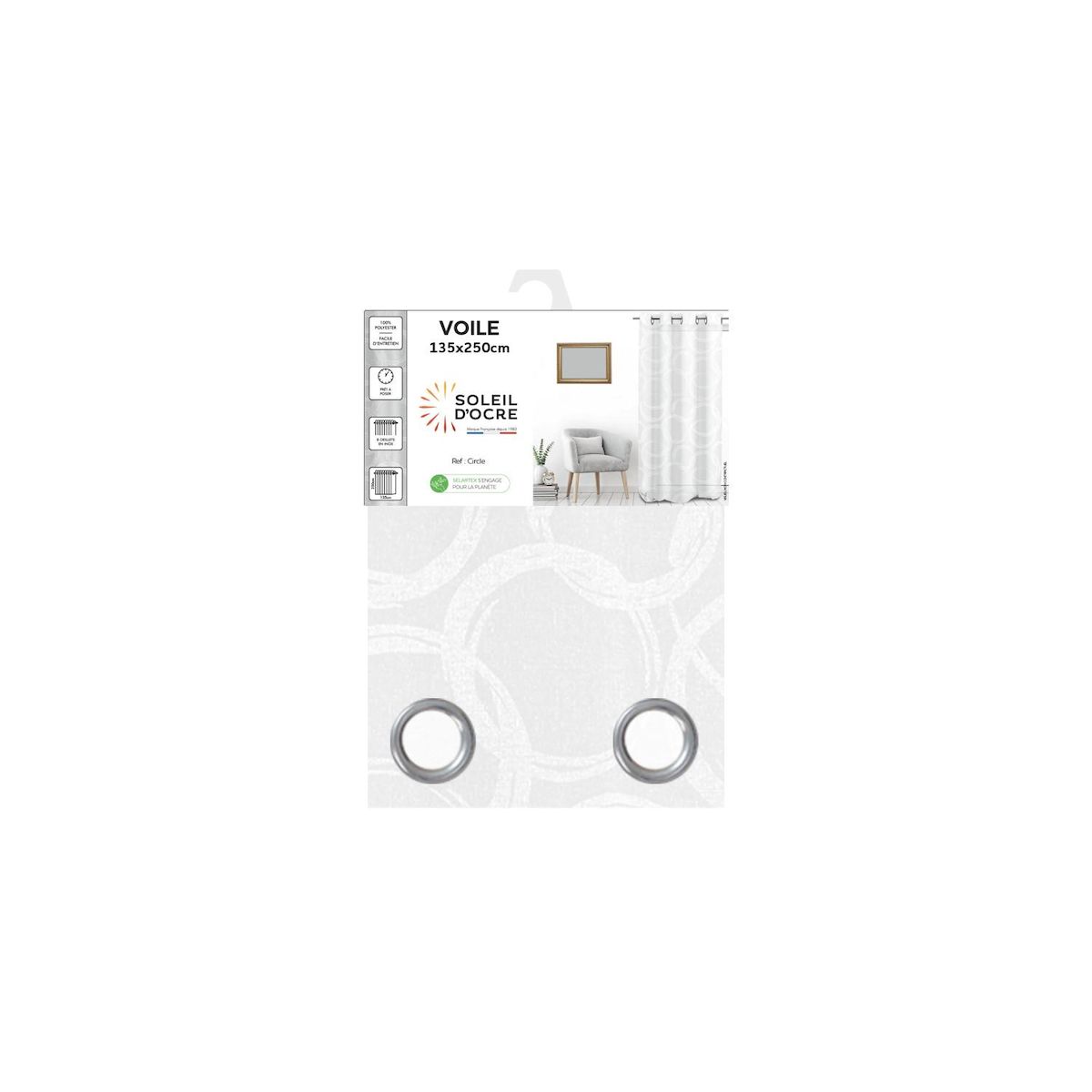 SOLEIL D'OCRE Voile à oeillets 135x250 cm CIRCLE, par Soleil d'Ocre