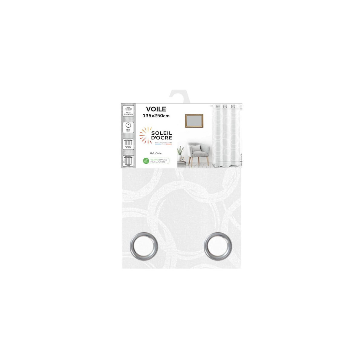 SOLEIL D'OCRE Voile à oeillets 135x250 cm CIRCLE, par Soleil d'Ocre