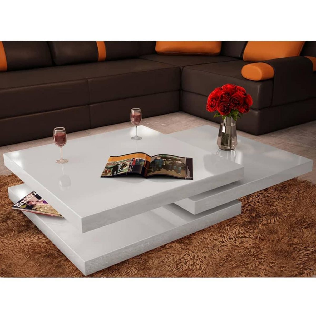 VIDAXL Table basse 3 etageres blanc brillant