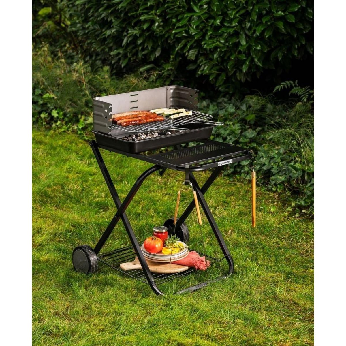 GARDENSTAR Barbecue charbon de bois pliable en acier 60,5x82x70 cm