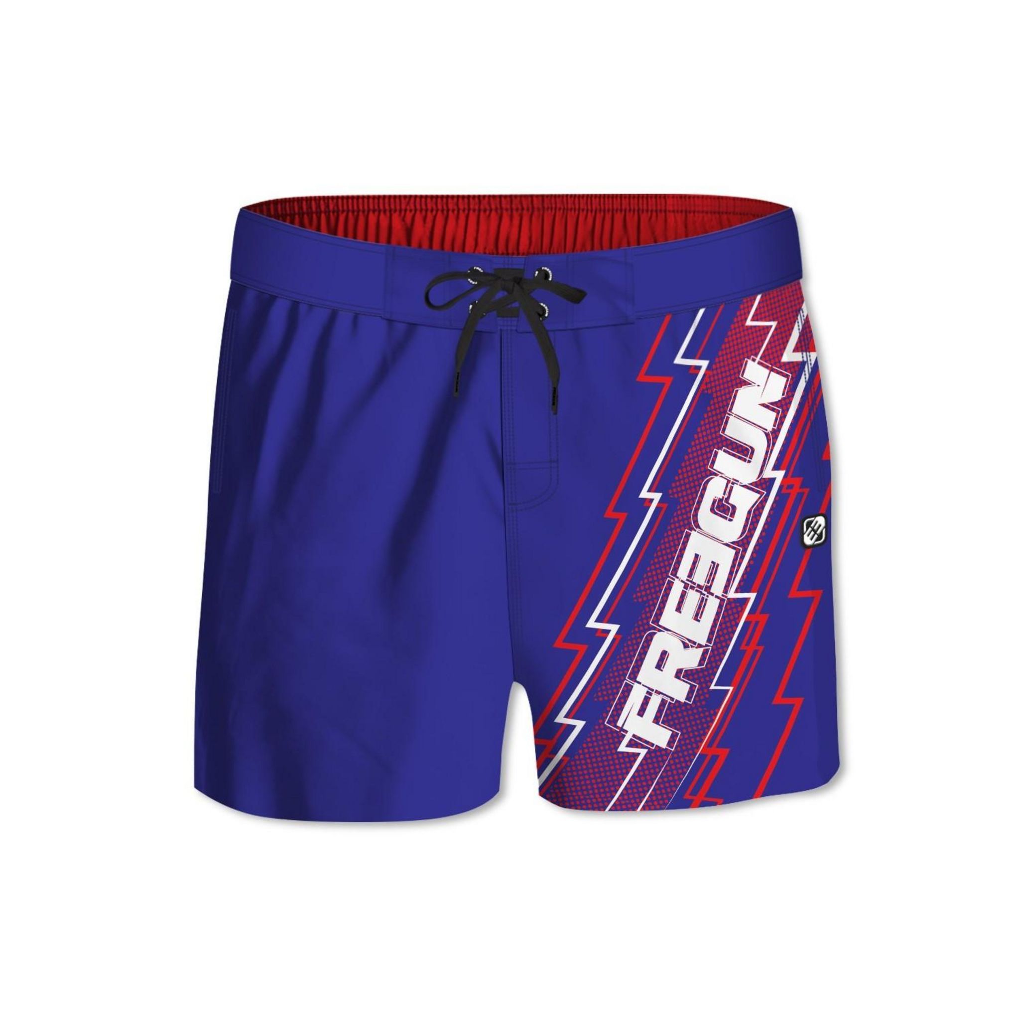 FREEGUN Boardshort court garçon ceinture demi-élastiquée Eclair. Coloris disponibles : Bleu
