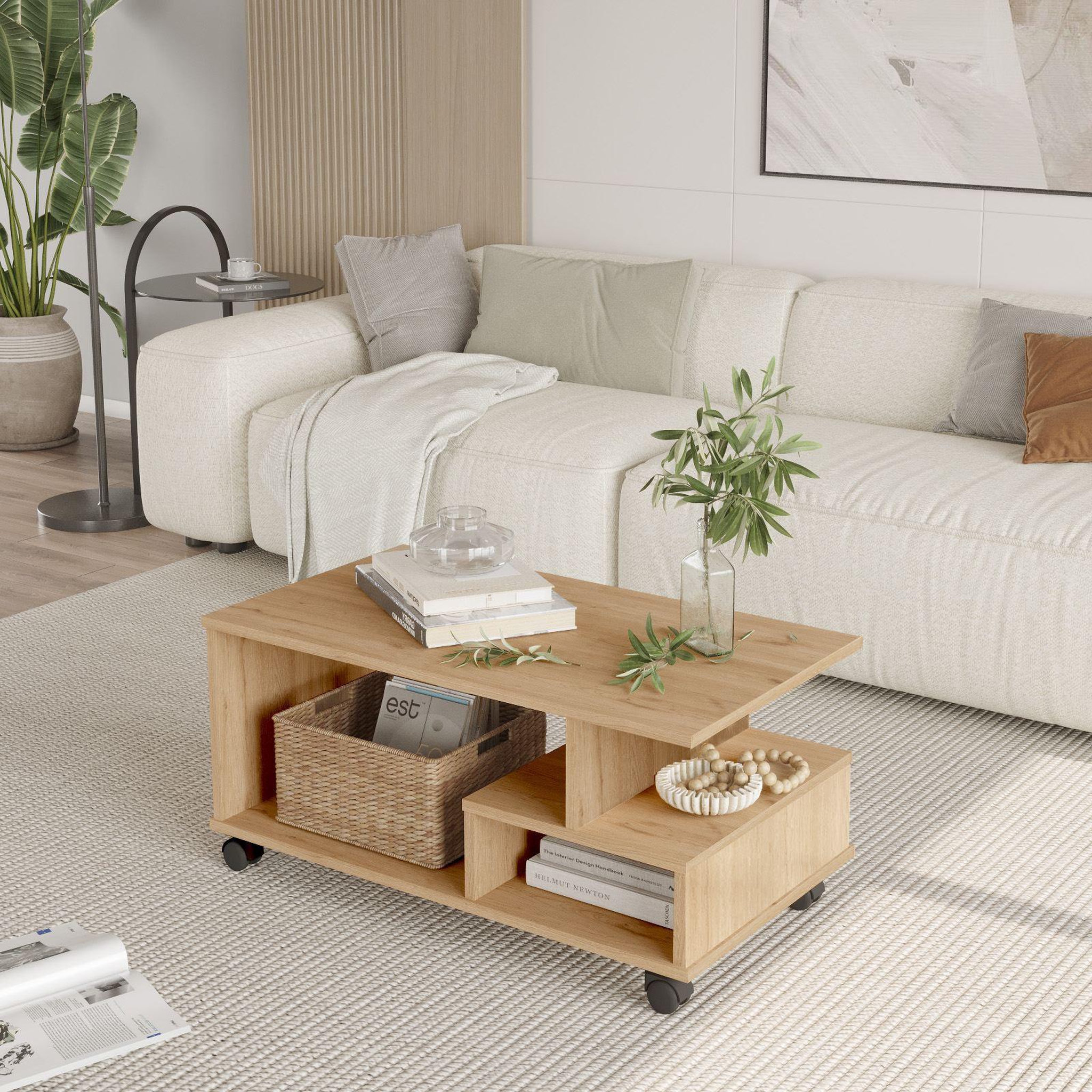 Voir la diapositive 2 : Habitat et Jardin Table basse en bois  min9  - 90 x 51 x 42 cm - beige