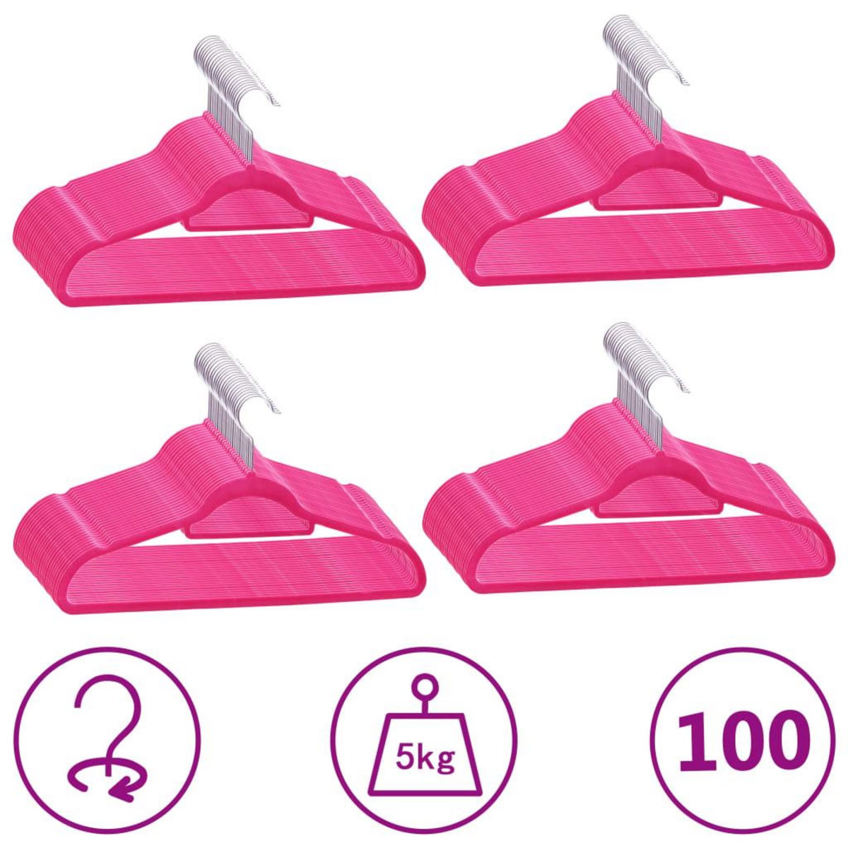 VIDAXL Cintres antiderapants 100 pcs Rose Velours