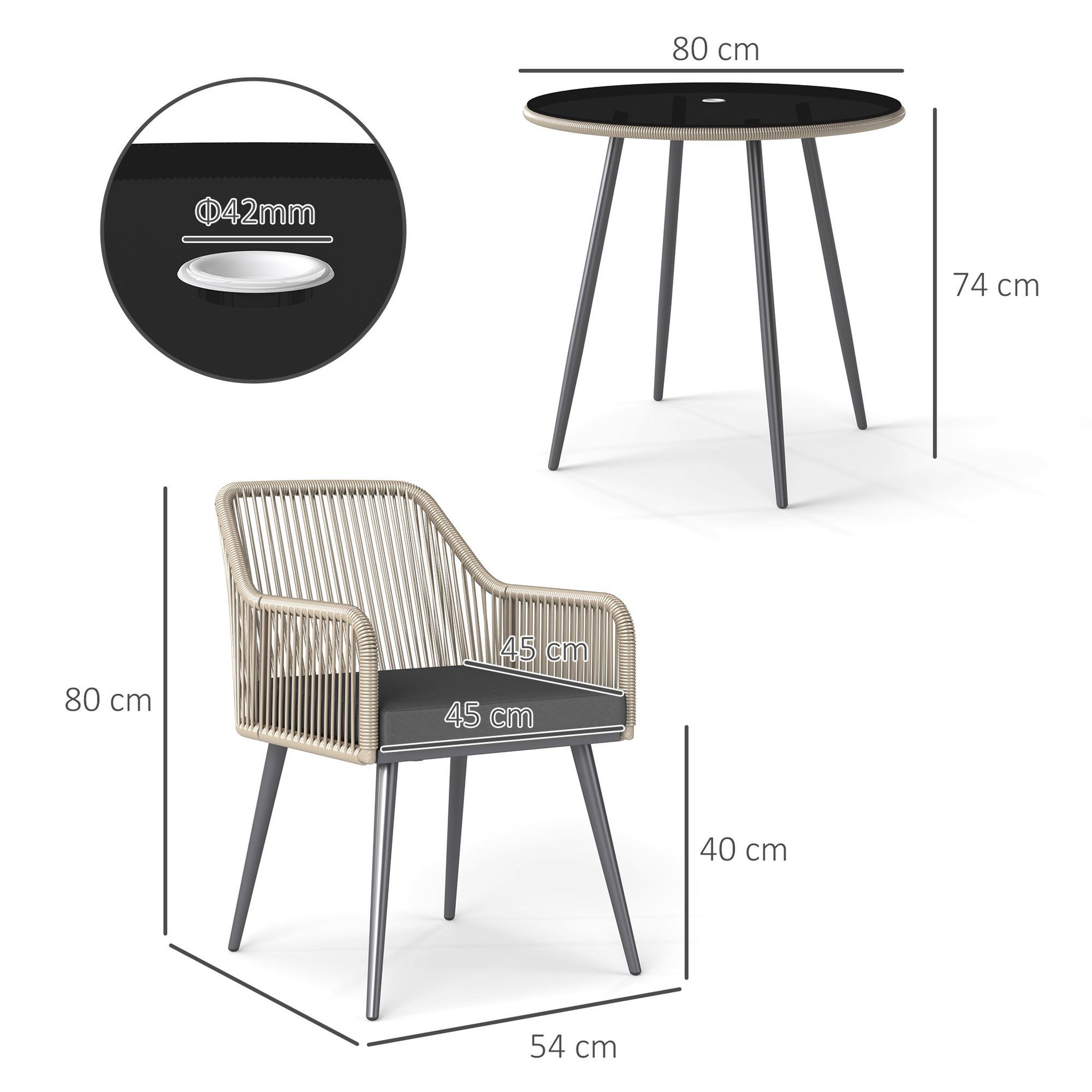 Voir la diapositive 3 : OUTSUNNY Salon de jardin 3 pièces 2 places avec coussins plateau table verre trempé noir résine filaire gris