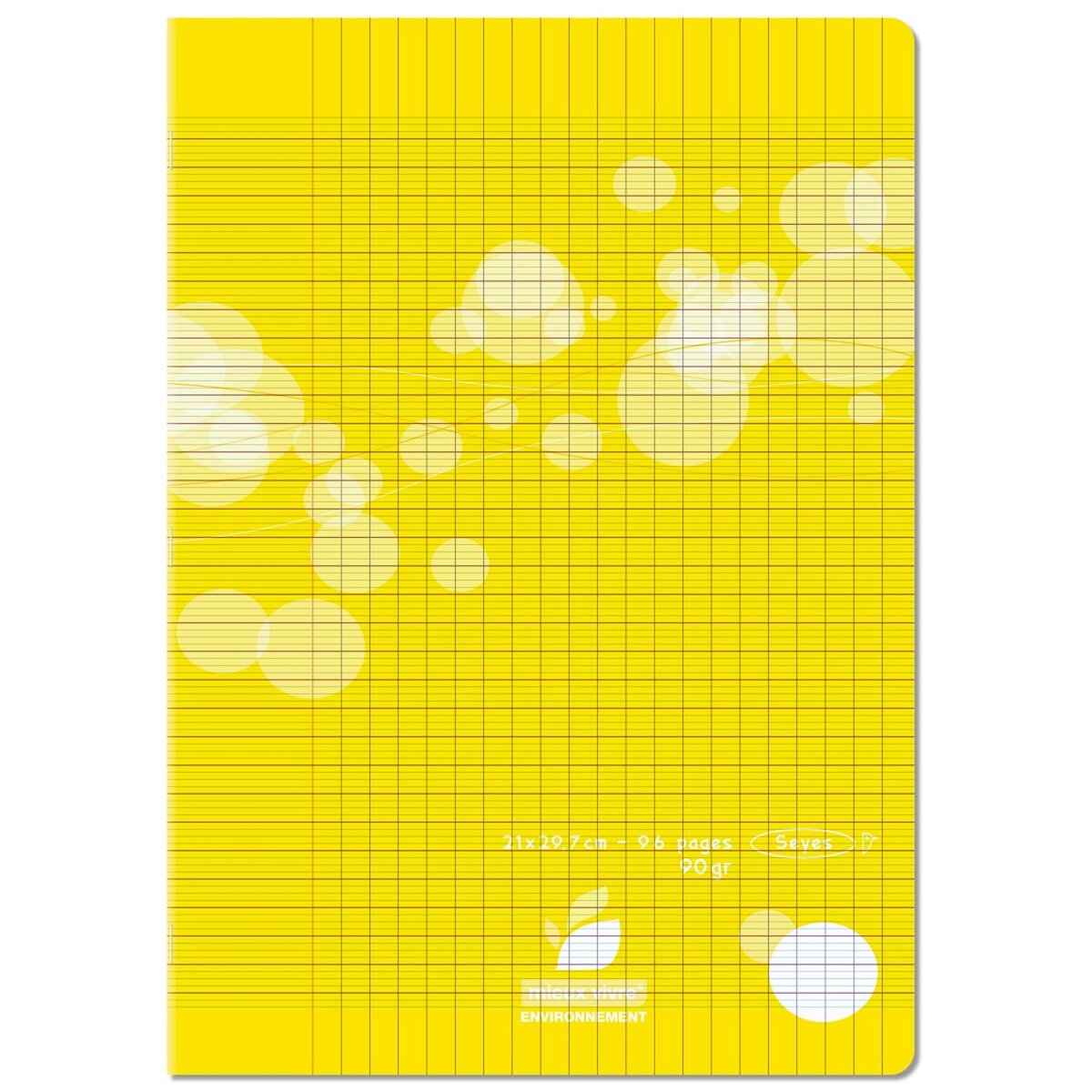 AUCHAN Cahier piqué polypro 21x29,7cm 96 pages grands carreaux Seyes jaune motif ronds