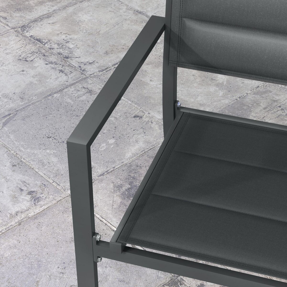 OUTSUNNY Lot de 4 chaises de jardin empilables avec accoudoirs alu textilène gris