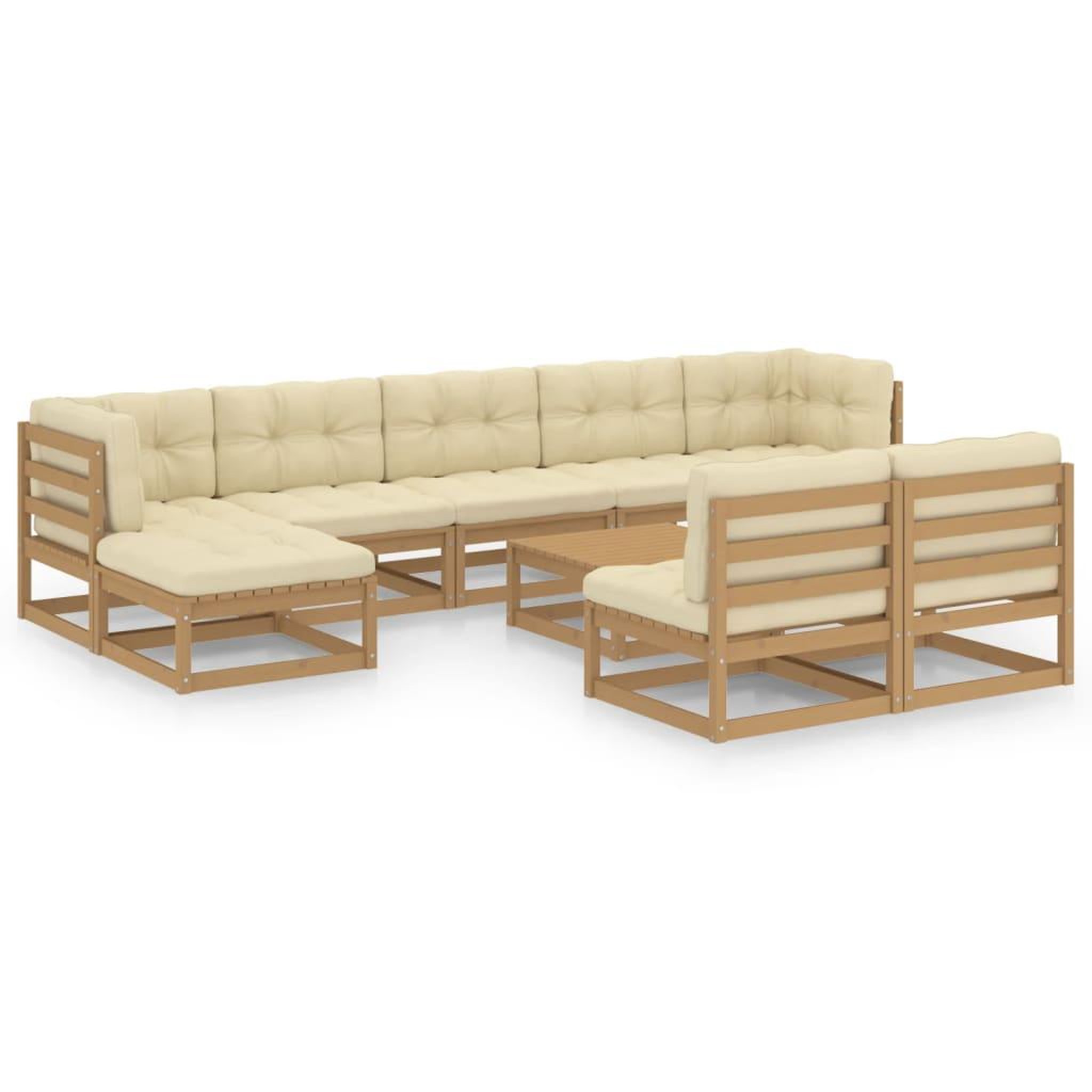 Voir la diapositive 2 : VIDAXL Salon de jardin 10 pcs avec coussins Marron miel Bois de pin