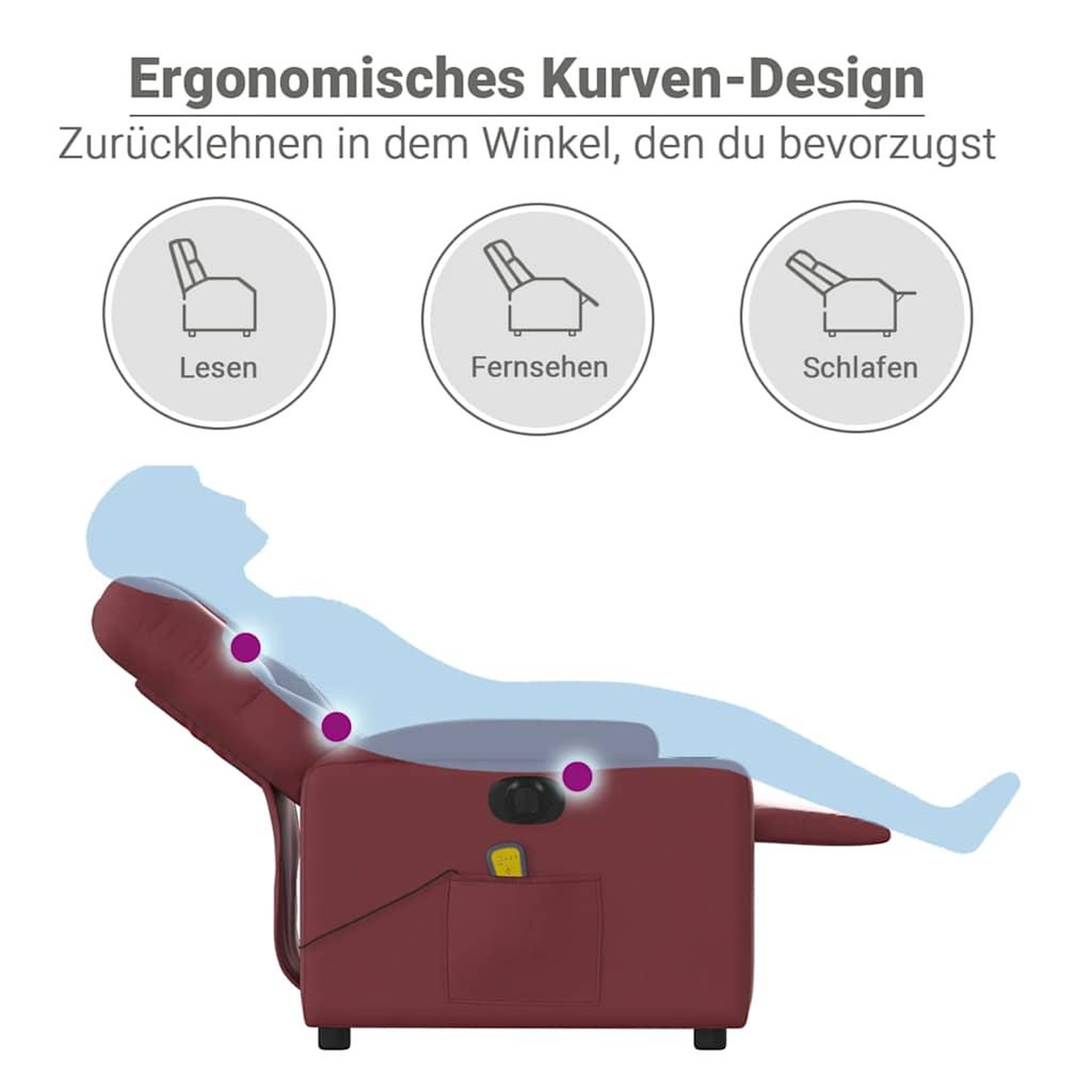 Voir la diapositive 6 : VIDAXL Fauteuil de massage inclinable electrique rouge bordeaux