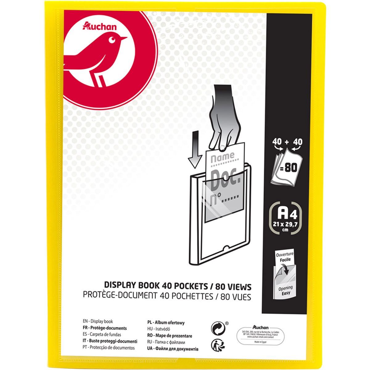 AUCHAN Porte vues A4 souple personnalisable 80 vues jaune