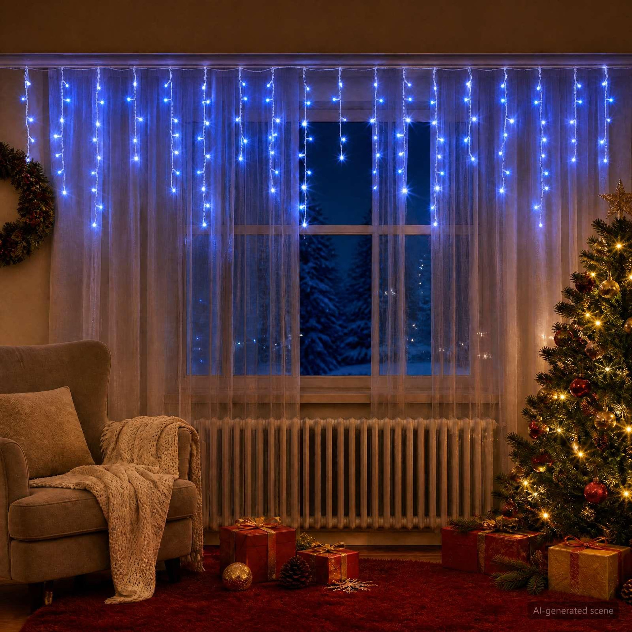 Voir la diapositive 2 : VIDAXL Rideaux lumineux 798 LED Bleu 2000 x 72 cm