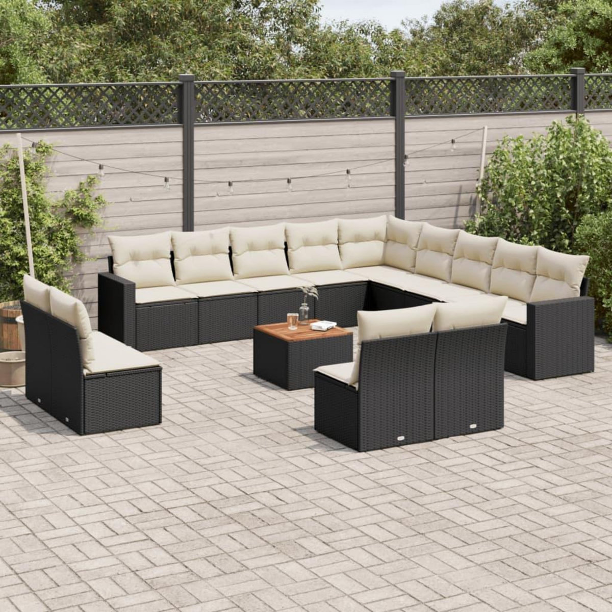 VIDAXL Salon de jardin avec coussins 14 pcs noir resine tressee
