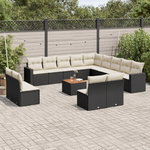 VIDAXL Salon de jardin avec coussins 14 pcs noir resine tressee