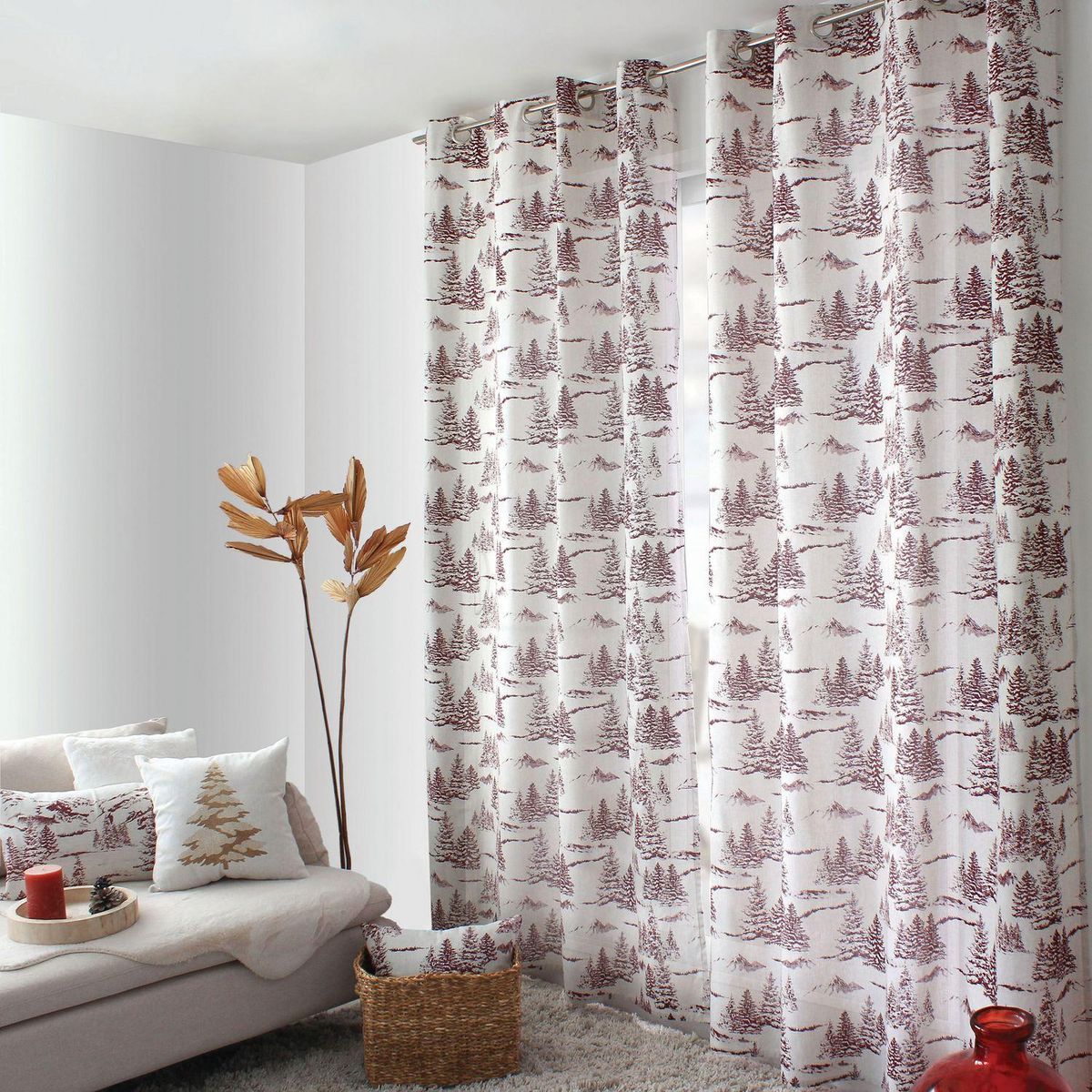 TOILINUX Rideau imprimé sapins EBENE