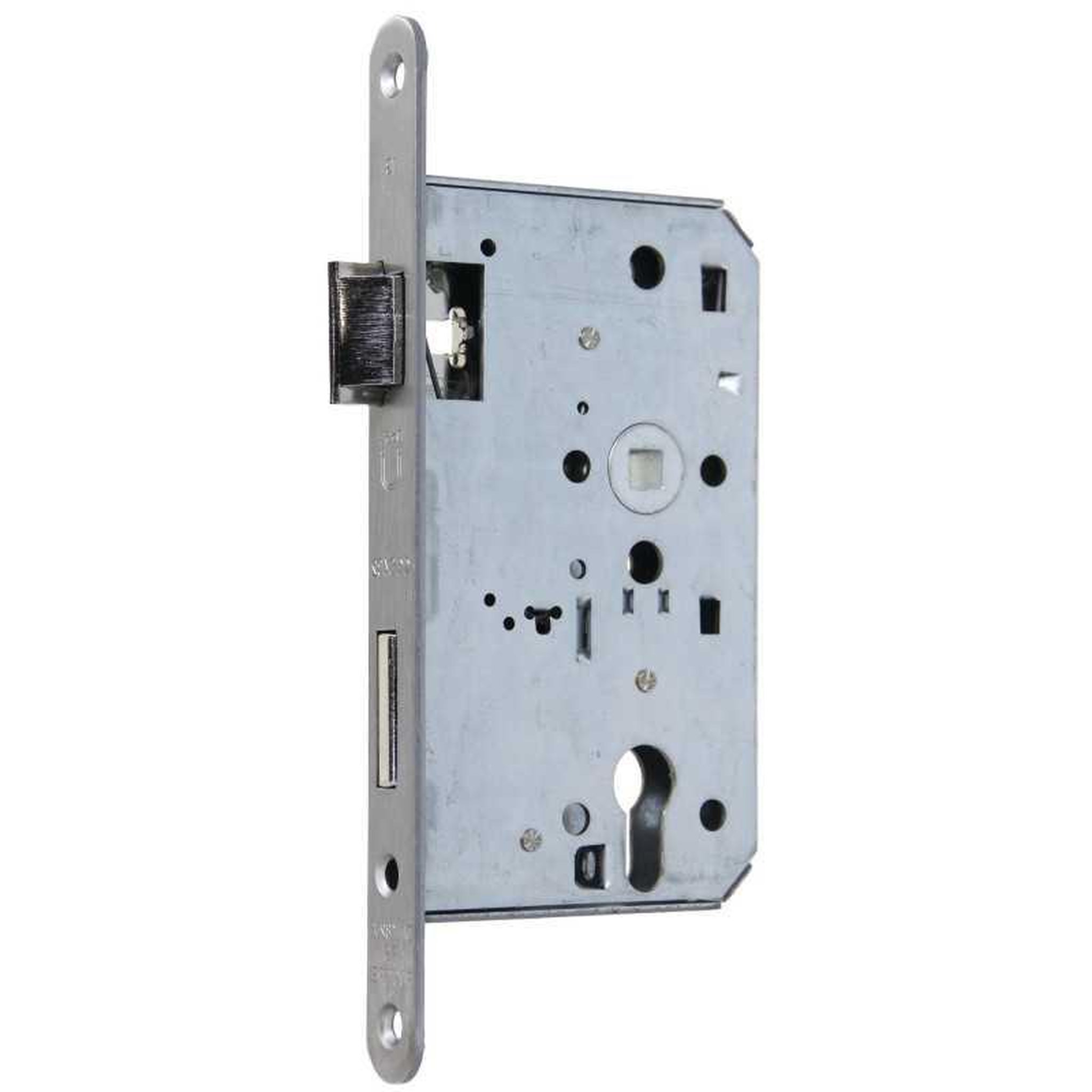 Voir la diapositive 2 : Gâche monopoint pour porte intérieure, axe 65 mm, entraxe 72 mm, carré 9 mm, DIN droite, noir (brut), serrure encastrée européenne
