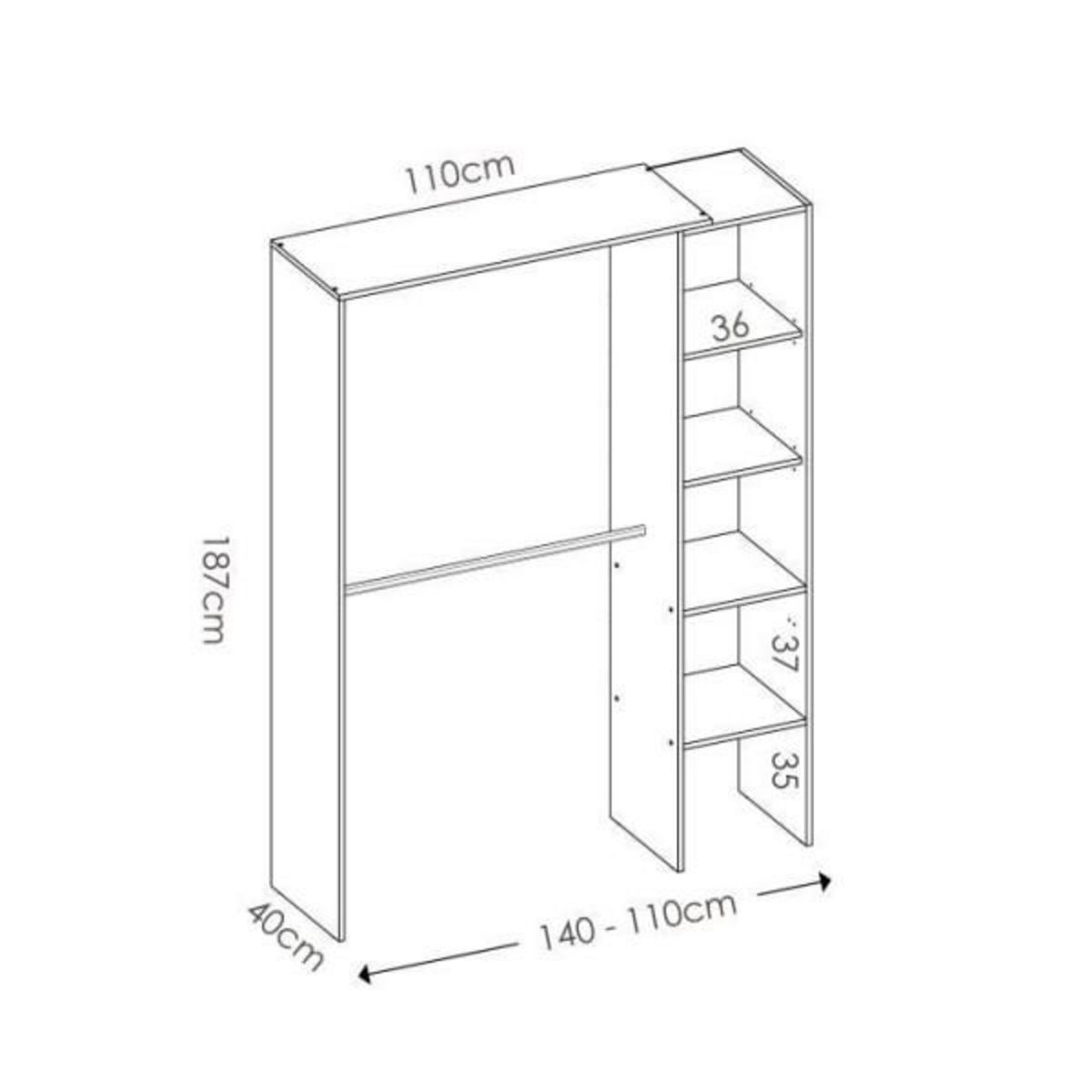 MARKET24 Dressing extensible - Blanc mélaminé - 1 colonne et 2 penderies - L139.5 x P40 x H187 cm