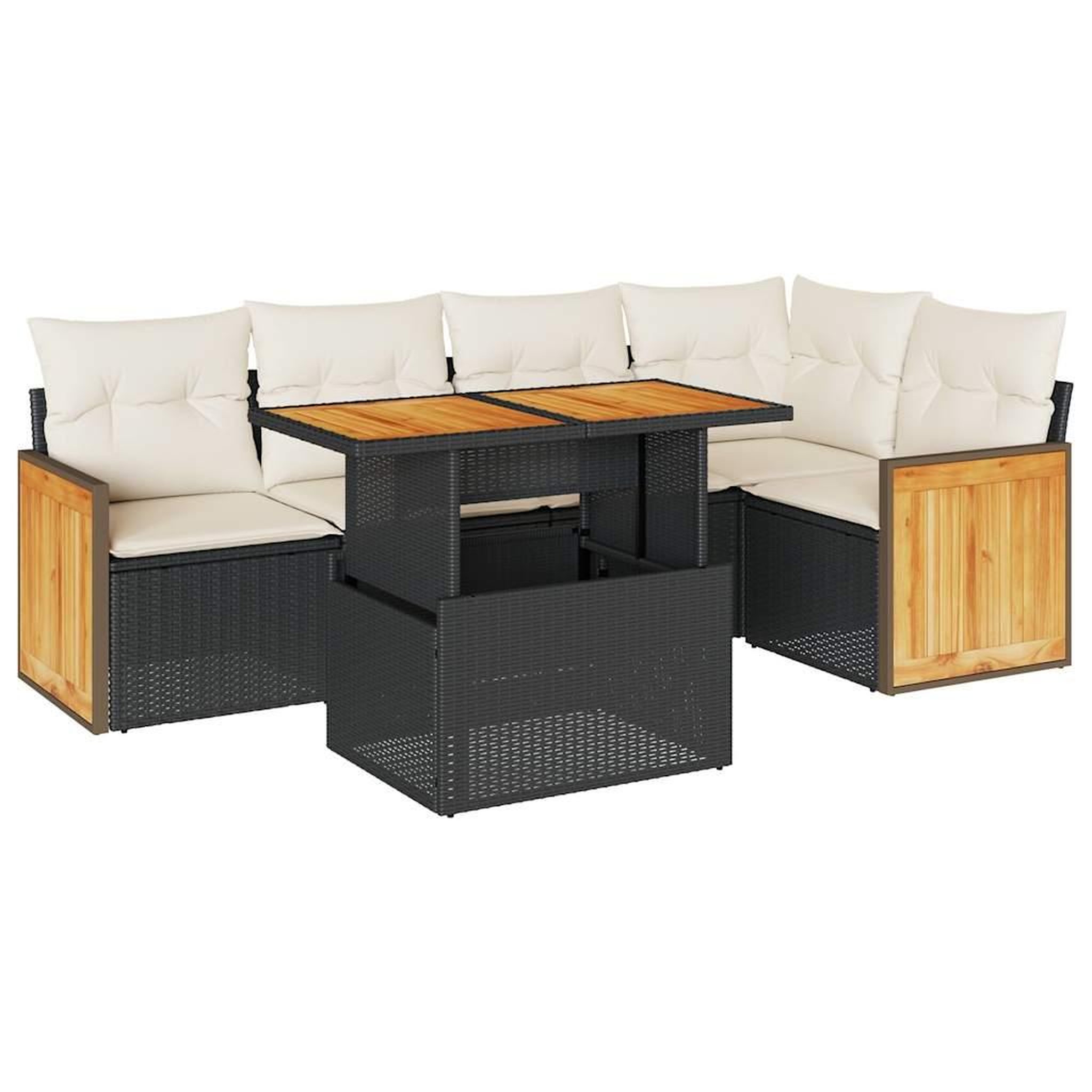 Voir la diapositive 2 : VIDAXL Salon de jardin 6 pcs avec coussins noir resine tressee acacia