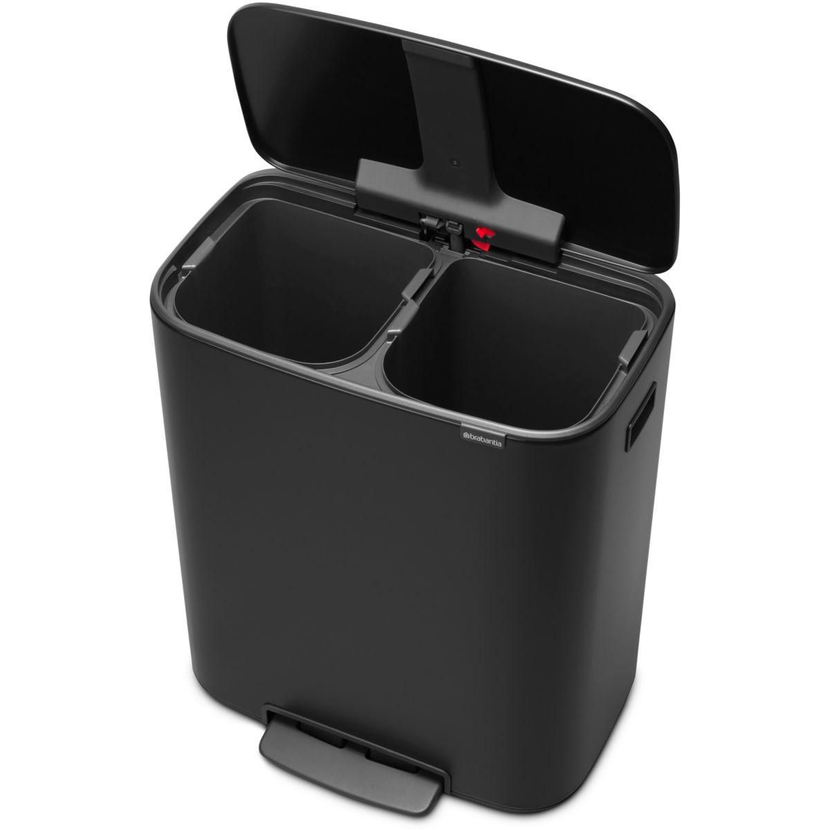BRABANTIA Poubelle tri sélectif à Pédale Bo 2X30L Matt Black