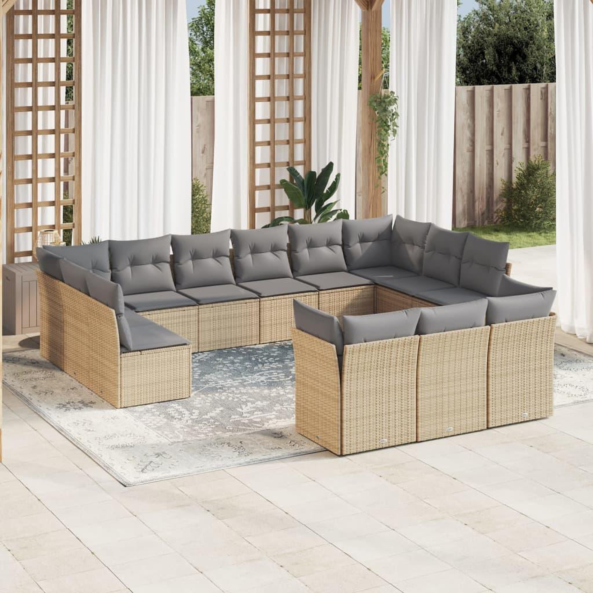 Voir la diapositive 1 : VIDAXL Salon de jardin avec coussins 13 pcs beige resine tressee