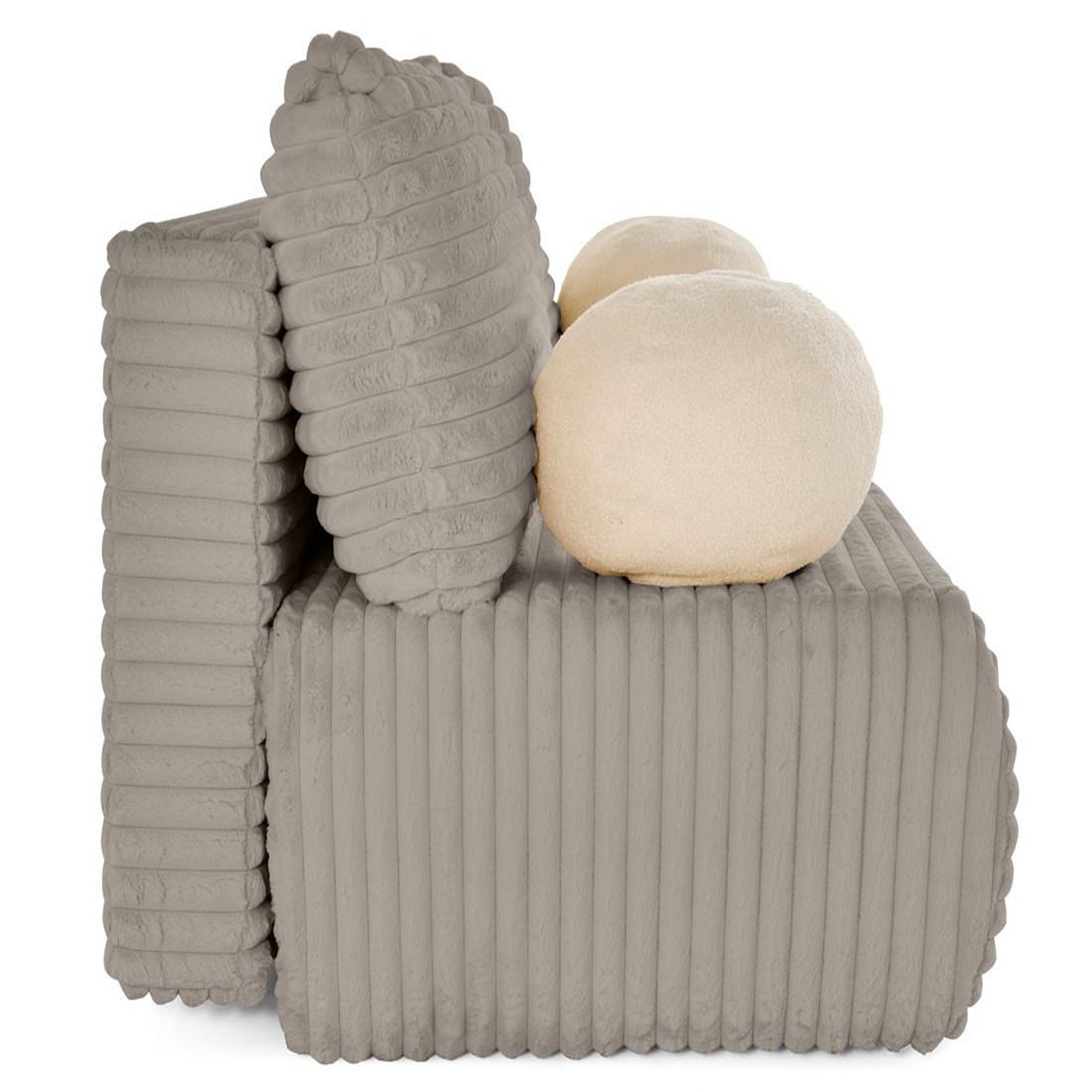 Voir la diapositive 6 : BEST MOBILIER Marvin - canapé 3 places convertible et coffre en fausse fourrure côtelée avec 2 coussins boule inclus