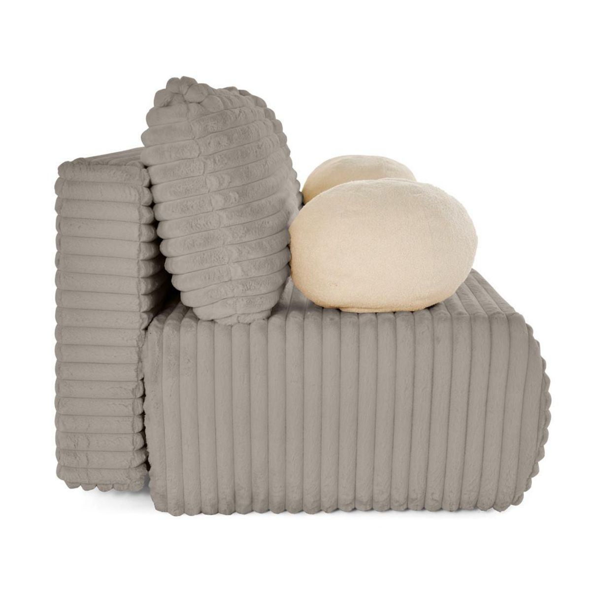 BEST MOBILIER Marvin - canapé 3 places convertible et coffre en fausse fourrure côtelée avec 2 coussins boule inclus