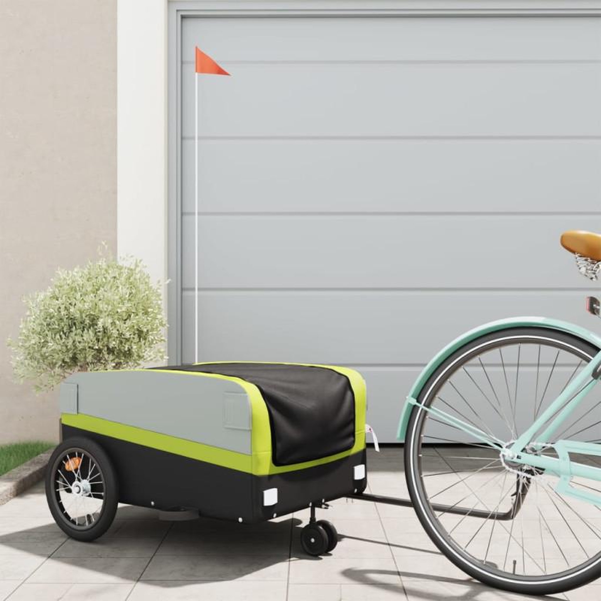 VIDAXL Remorque de vélo noir et vert 45 kg fer