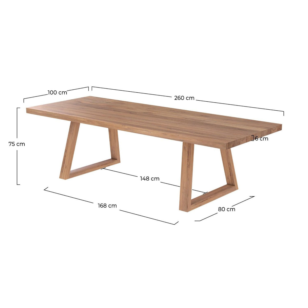 Rendez vous déco Table rectangulaire 10 personnes en bois de teck recyclé 260 cm-Marie