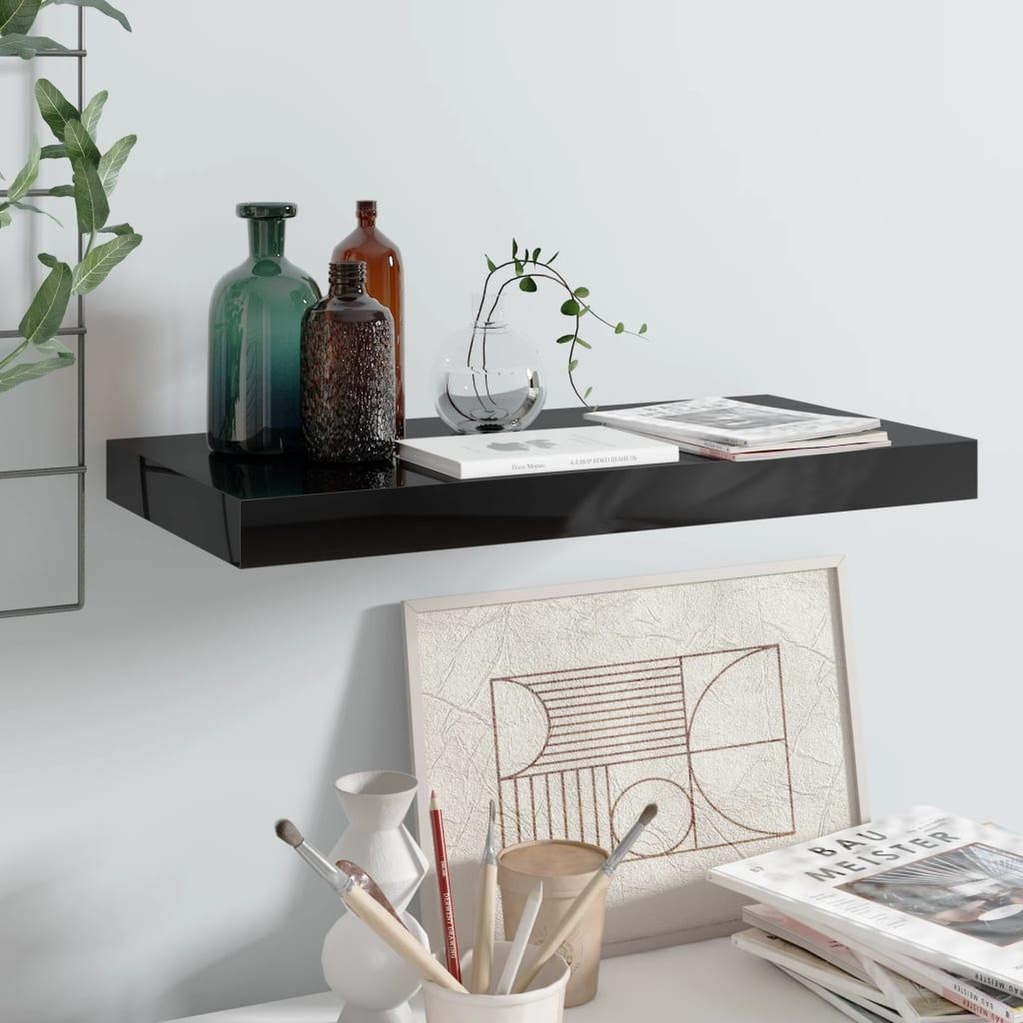 Voir la diapositive 2 : VIDAXL Etagere murale flottante Noir brillant 50x23x3,8 cm MDF