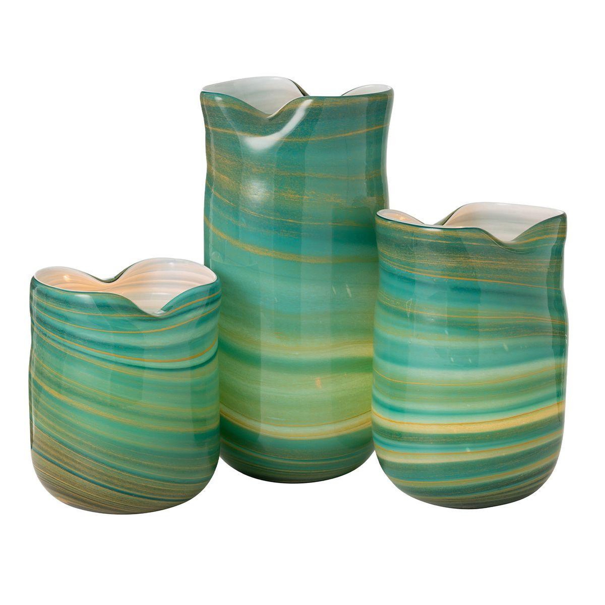 Voir la diapositive 5 : J-LINE Vase design en verre  vague  20cm bleu azur