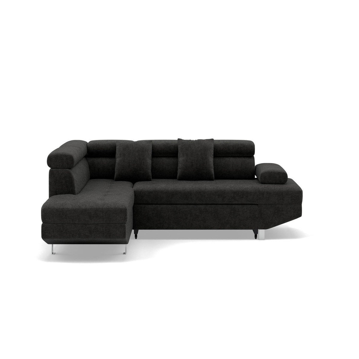BEST MOBILIER Margaux - canapé d'angle gauche 5 places convertible avec coffre et têtières réglables en velours texturé