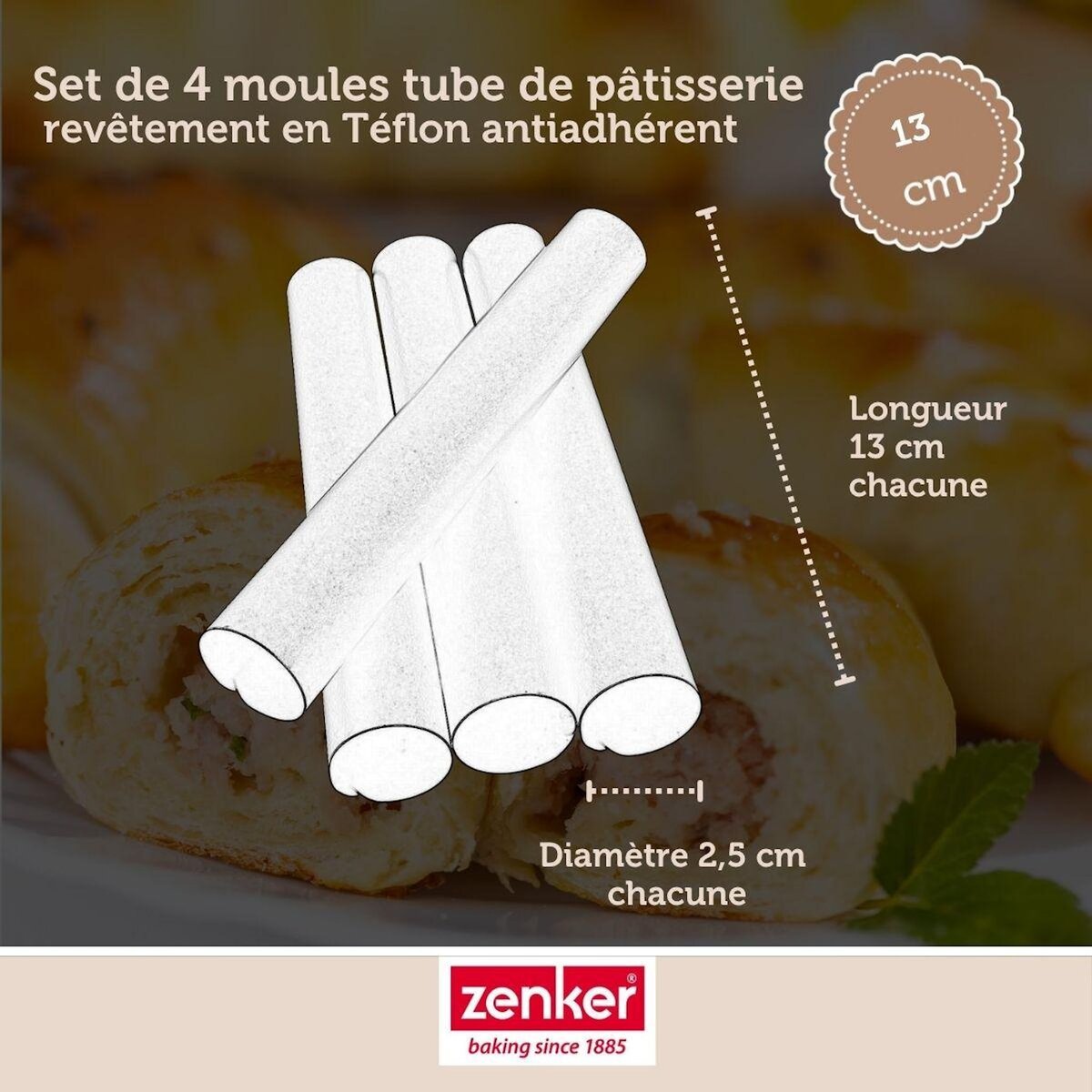 ZENKER Set pâtisserie avec 4 moules tube 13 cm, 2 bols à mixer, verre mesureur et spatule Zenker