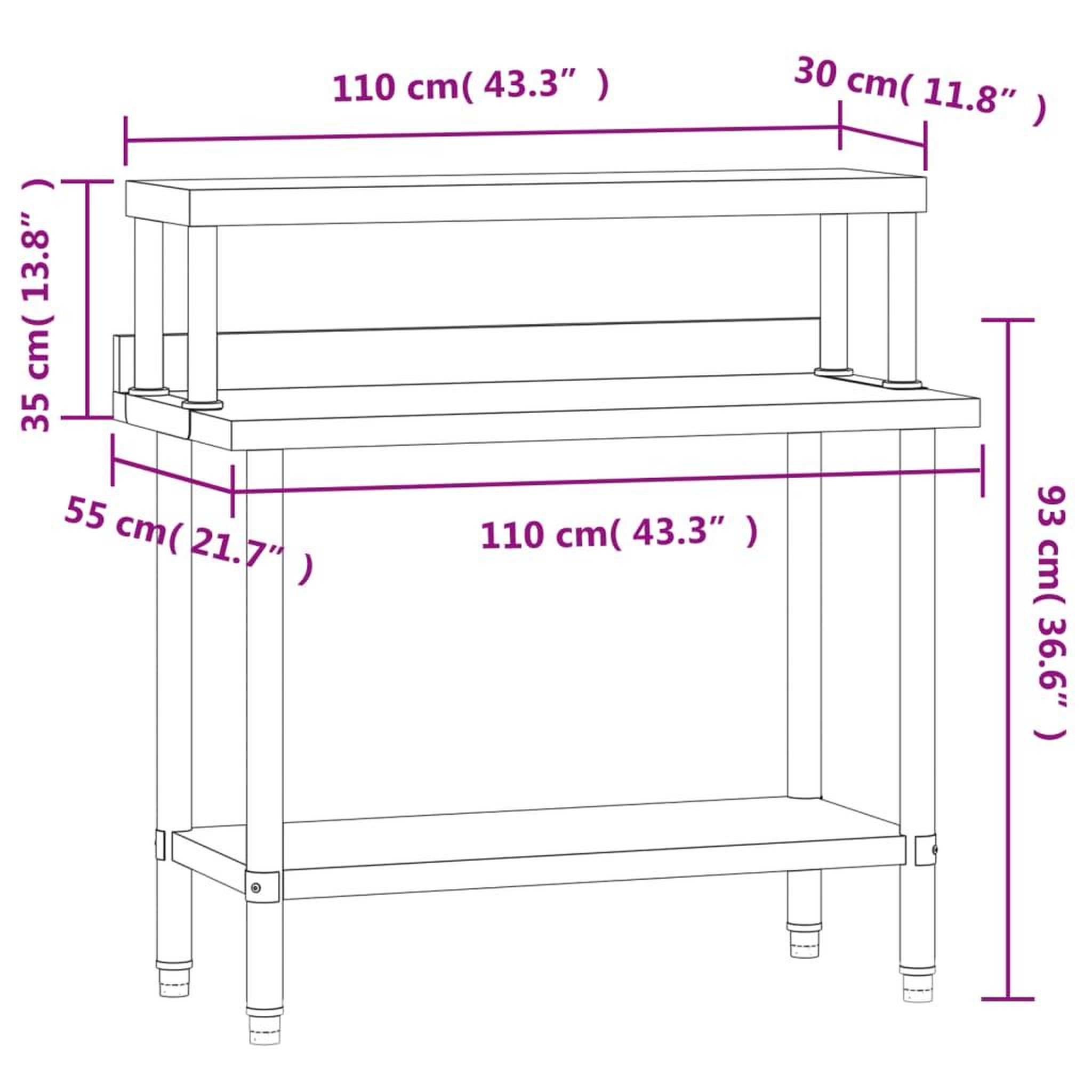 Voir la diapositive 6 : VIDAXL Table de travail de cuisine avec etagere 110x55x120 cm inox