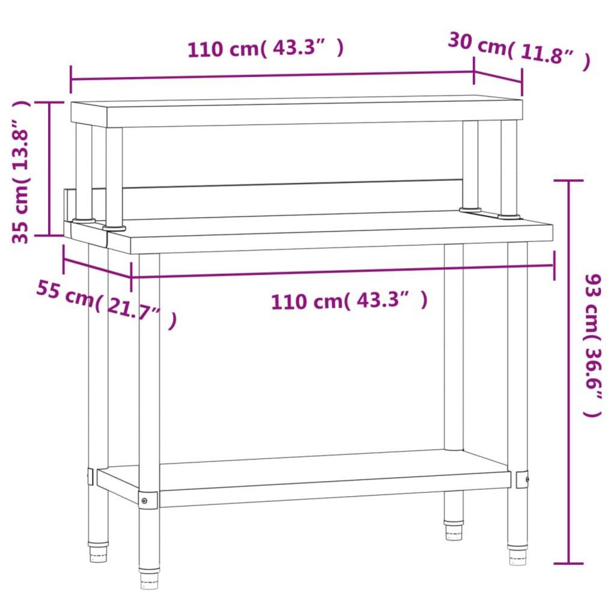 VIDAXL Table de travail de cuisine avec etagere 110x55x120 cm inox