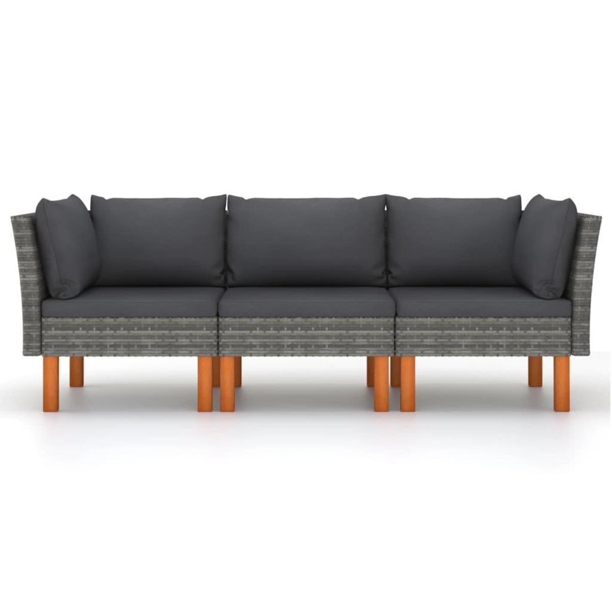 VIDAXL Canape de jardin a 3 places avec coussins Gris Resine tressee