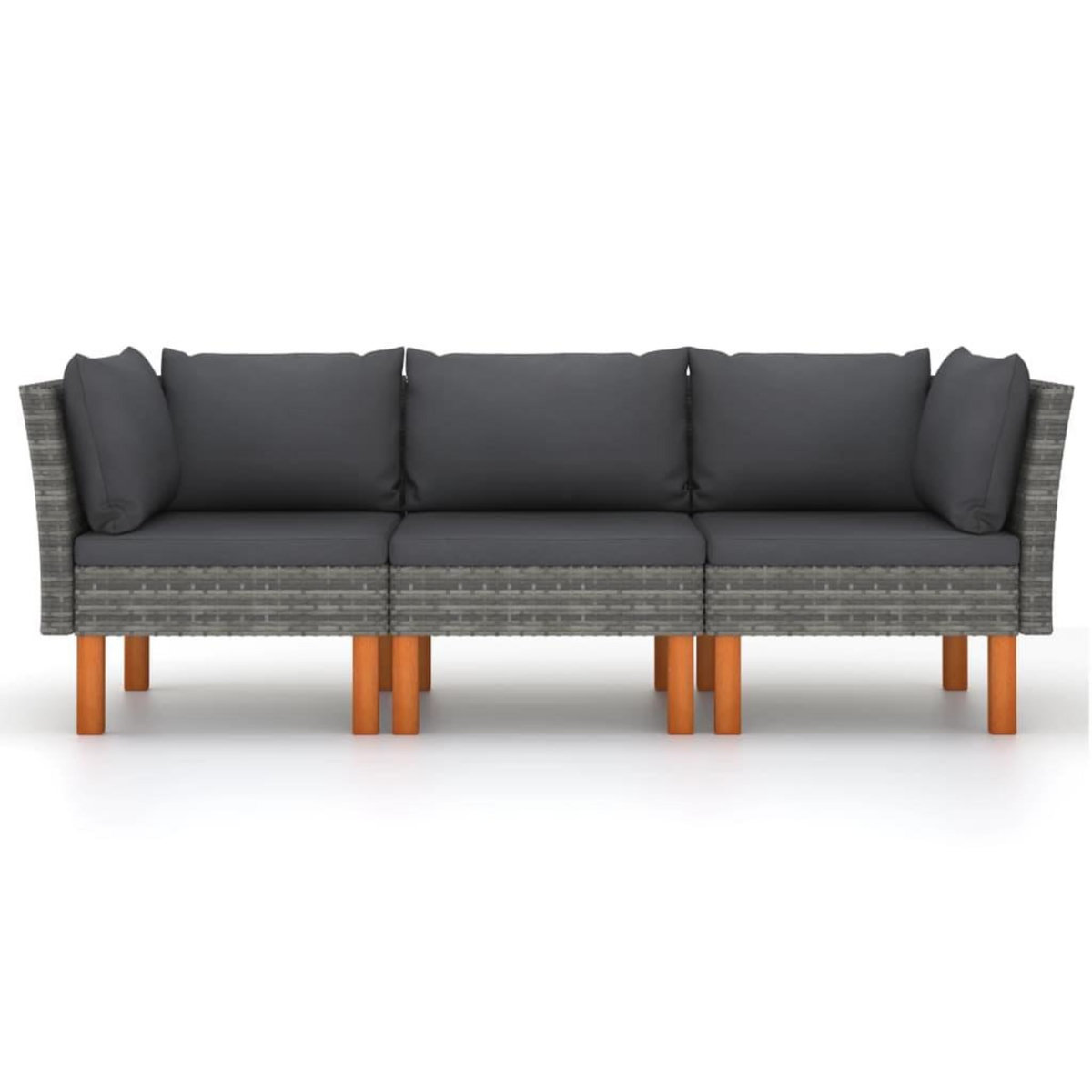 VIDAXL Canape de jardin a 3 places avec coussins Gris Resine tressee