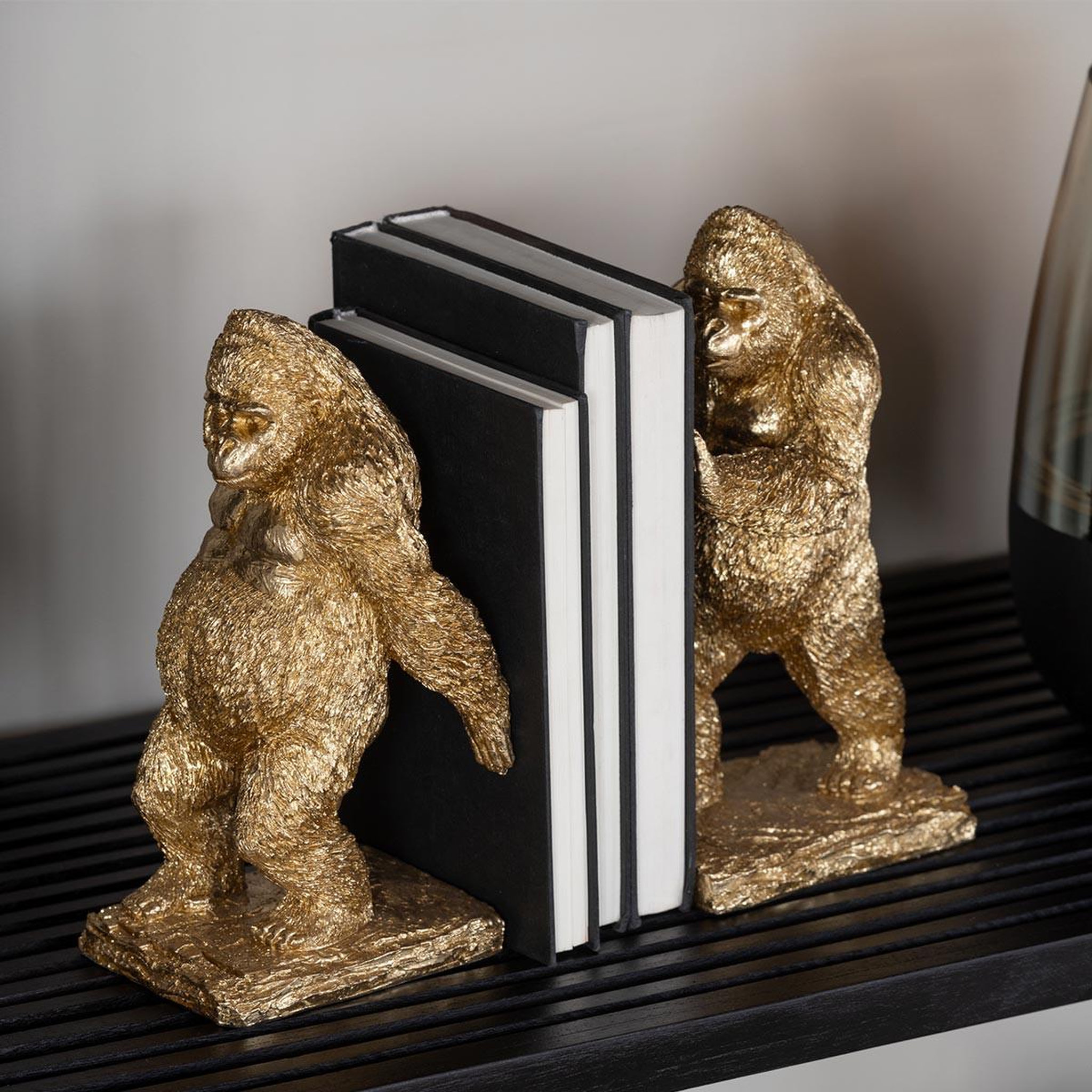 Voir la diapositive 5 : J-LINE Lot de 2 serre-livres  gorilles  24cm or
